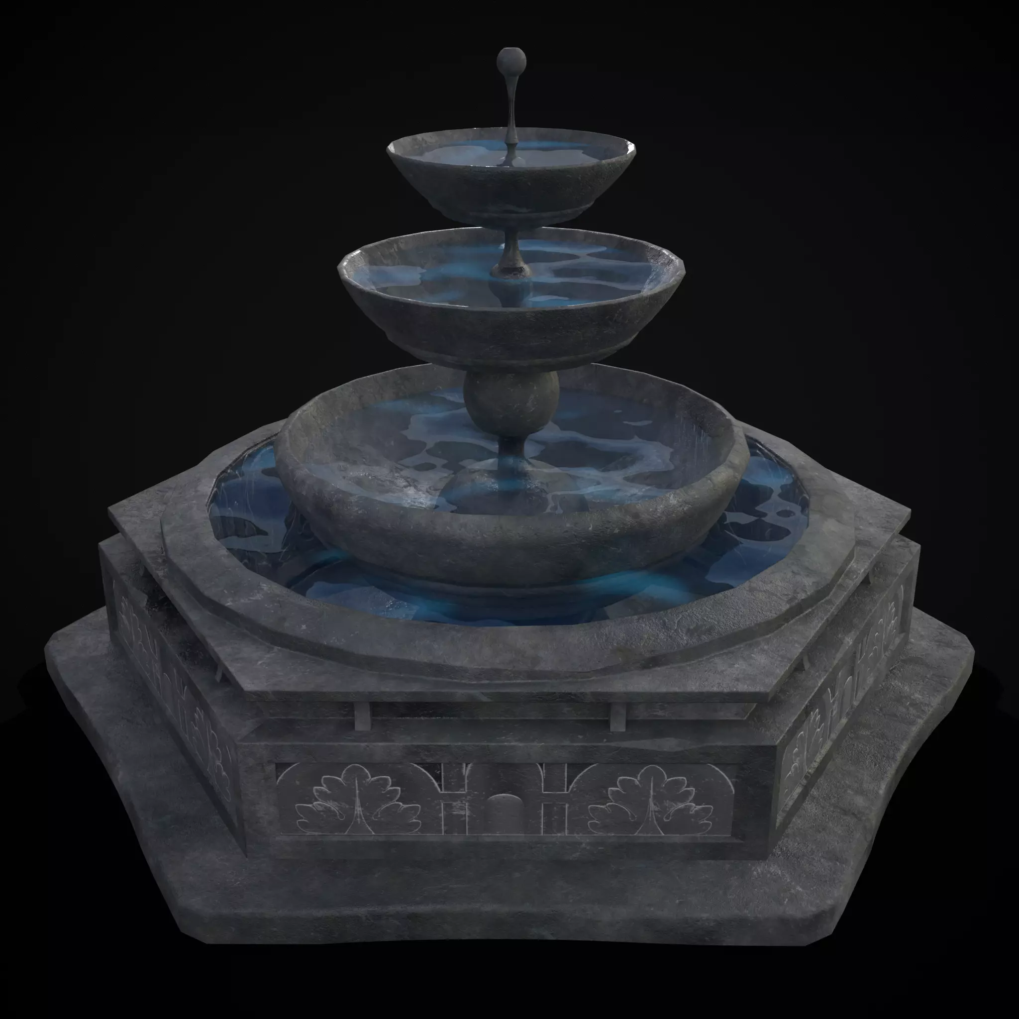 Hexagon Multi Level Fountain Low-poly 3D model_0