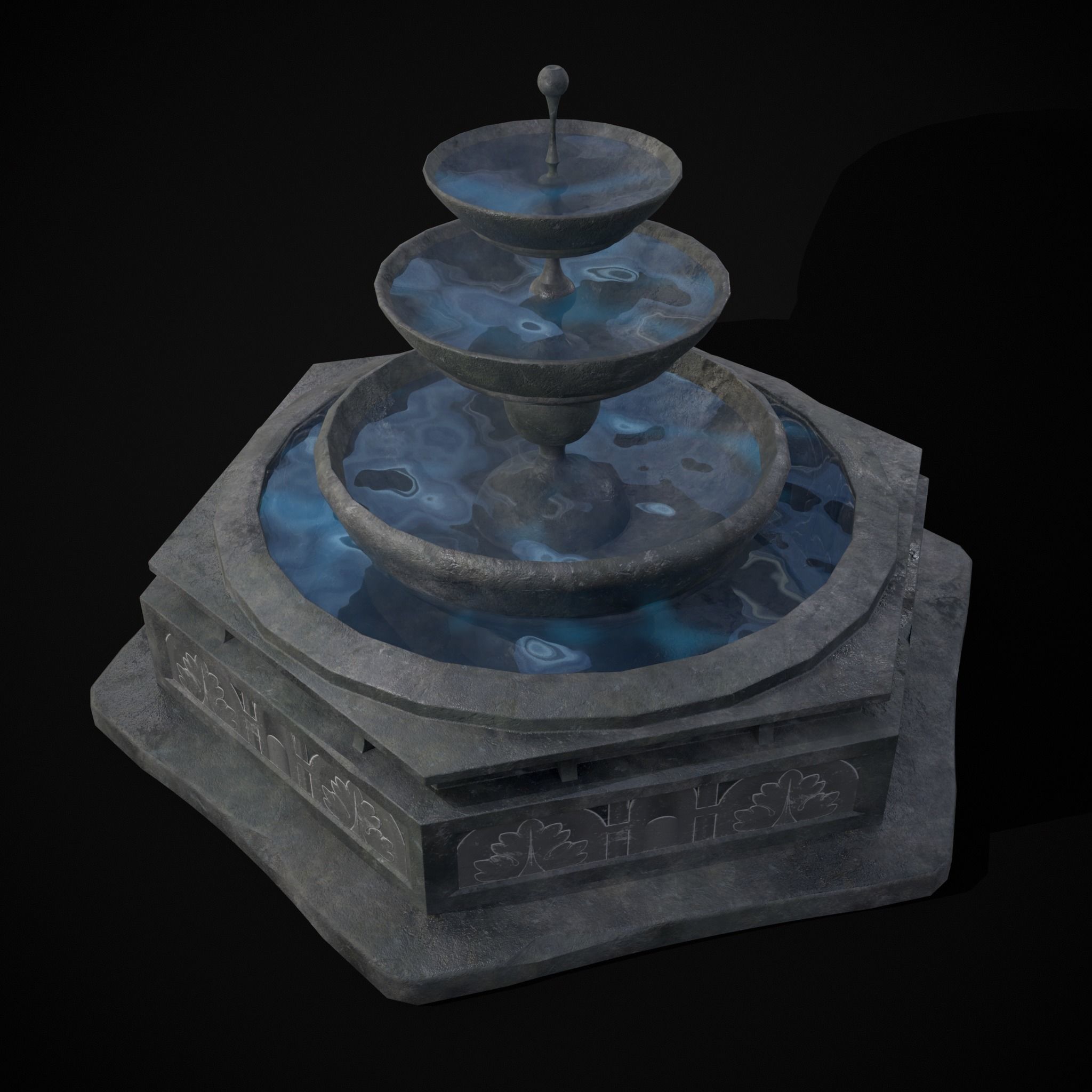 Hexagon Multi Level Fountain Low-poly 3D model_20