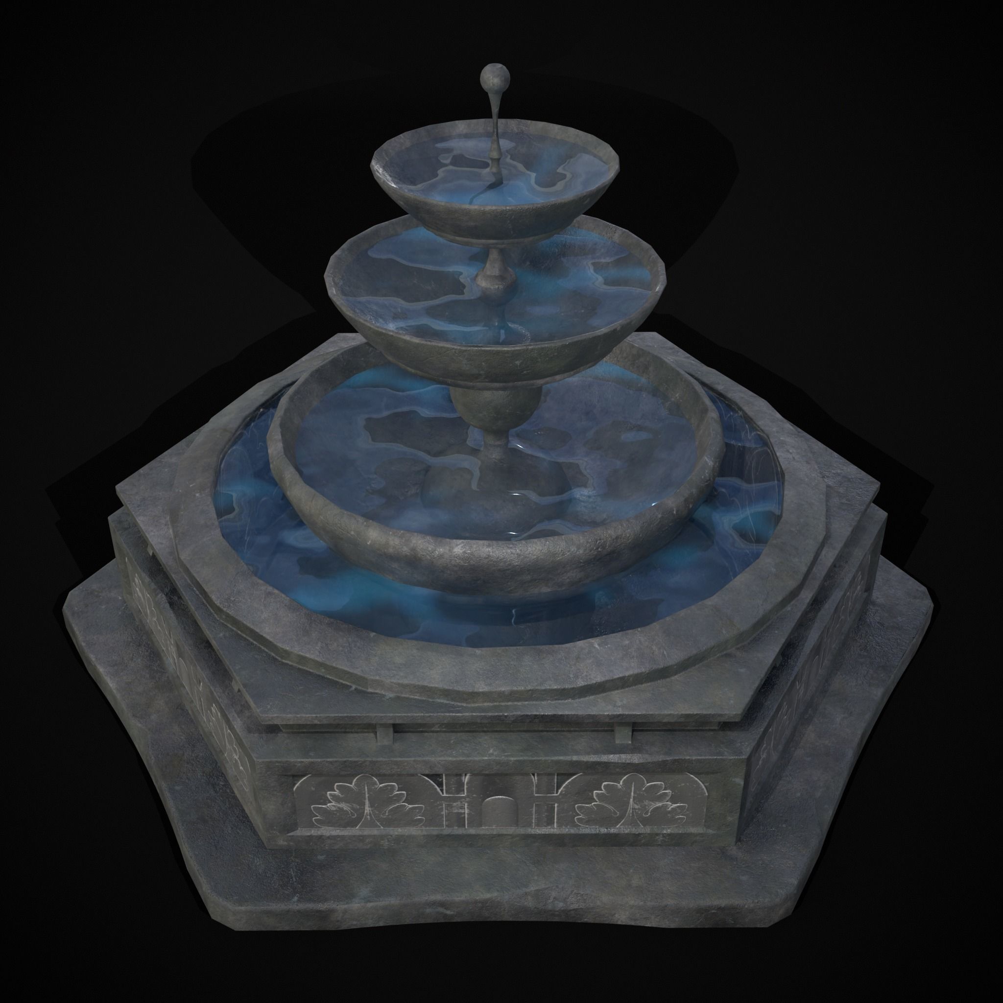 Hexagon Multi Level Fountain Low-poly 3D model_2