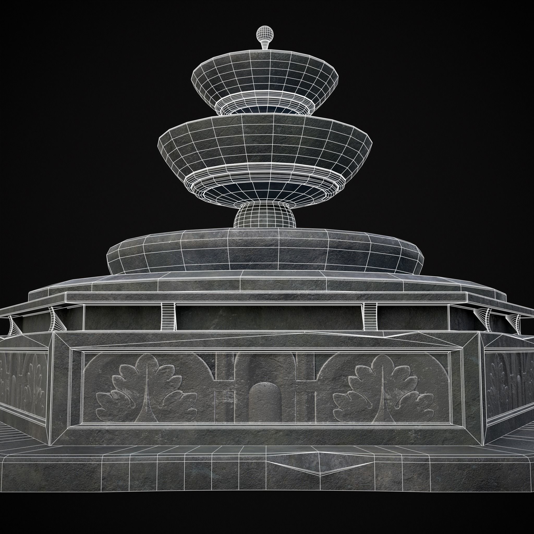 Hexagon Multi Level Fountain Low-poly 3D model_25