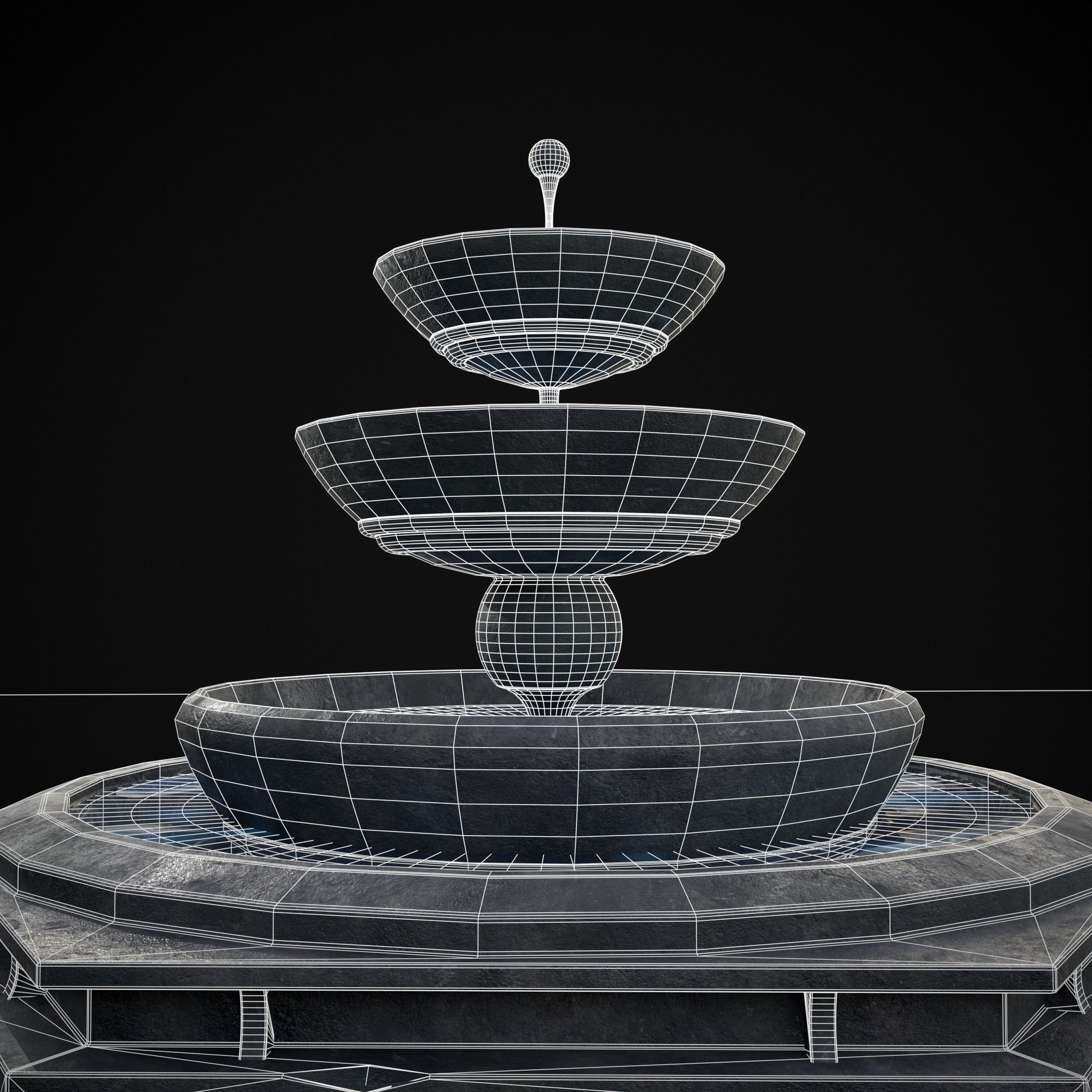 Hexagon Multi Level Fountain Low-poly 3D model_11