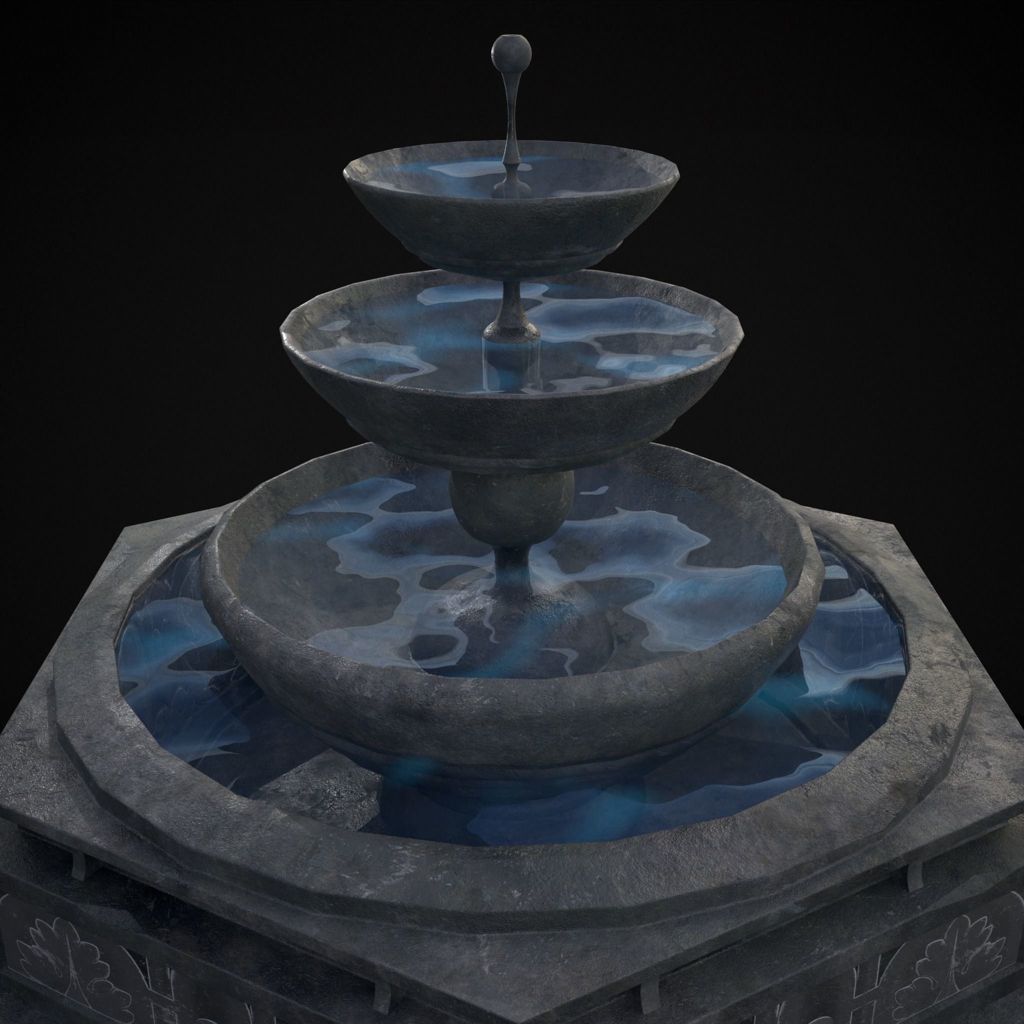 Hexagon Multi Level Fountain Low-poly 3D model_12