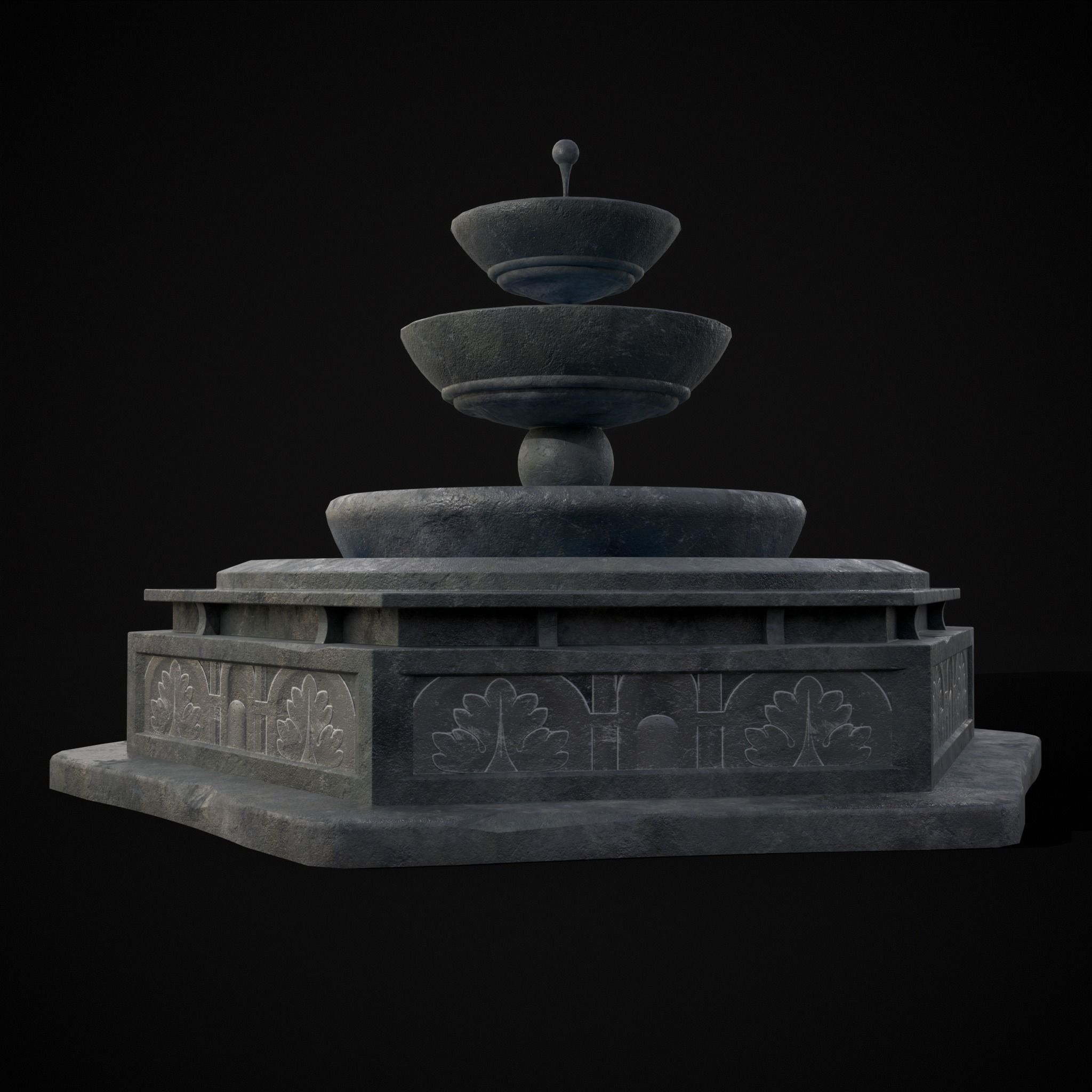 Hexagon Multi Level Fountain Low-poly 3D model_22