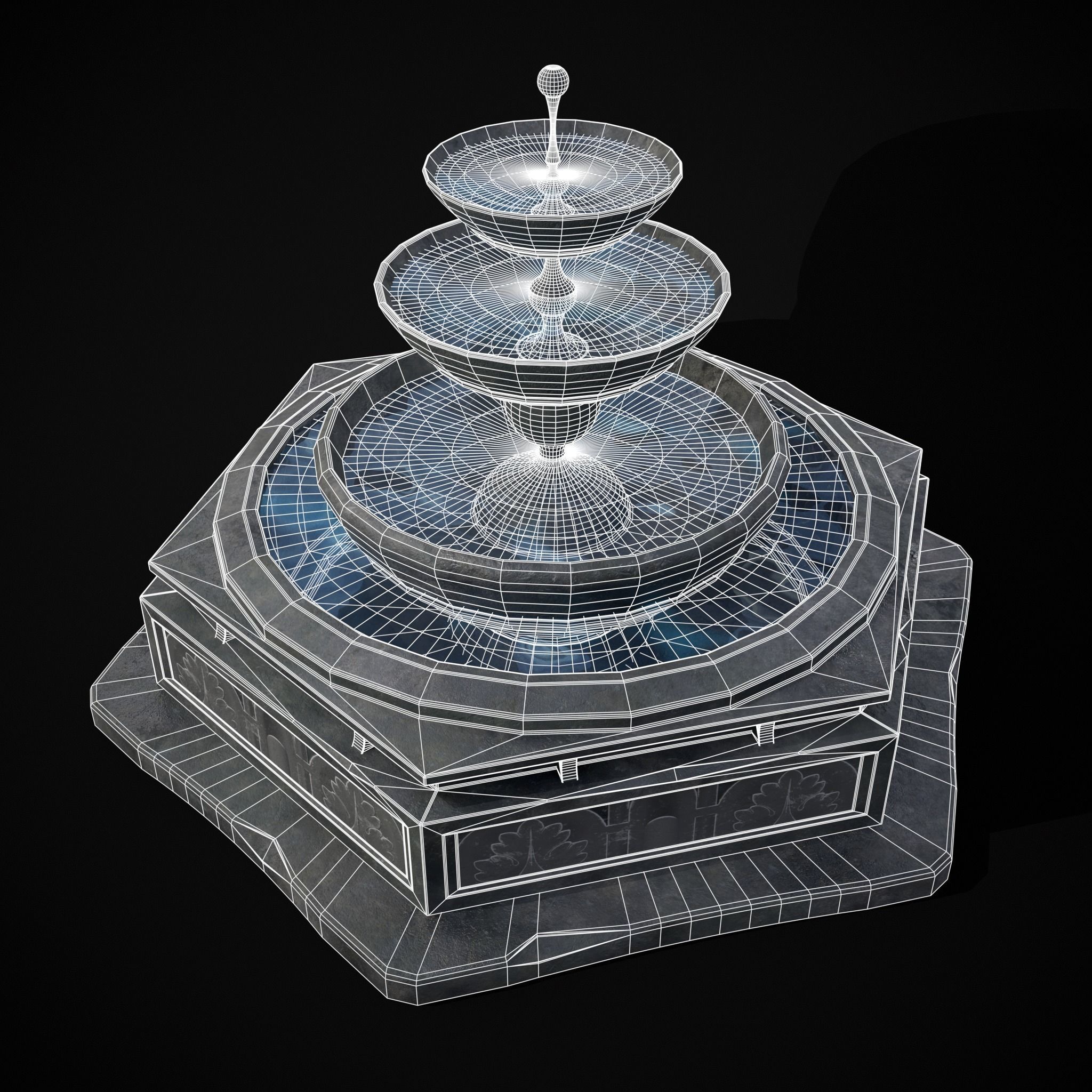 Hexagon Multi Level Fountain Low-poly 3D model_21