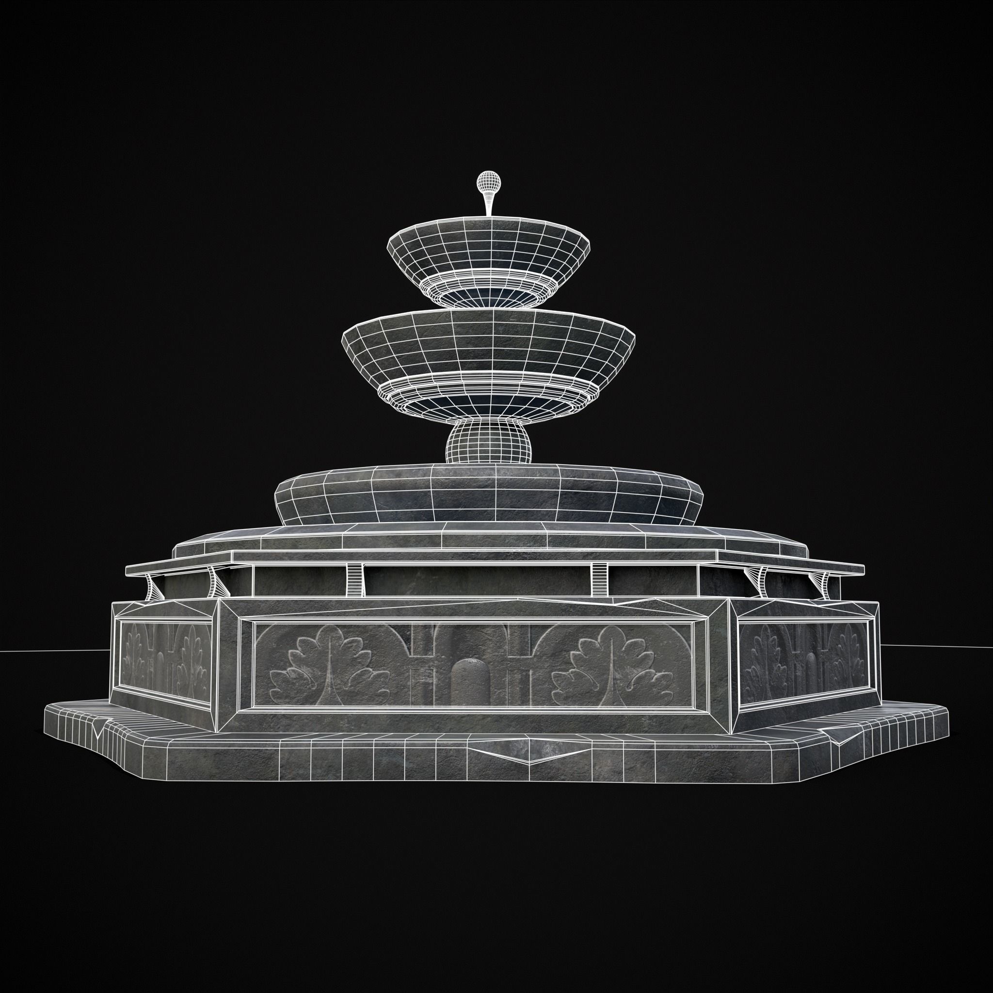 Hexagon Multi Level Fountain Low-poly 3D model_40