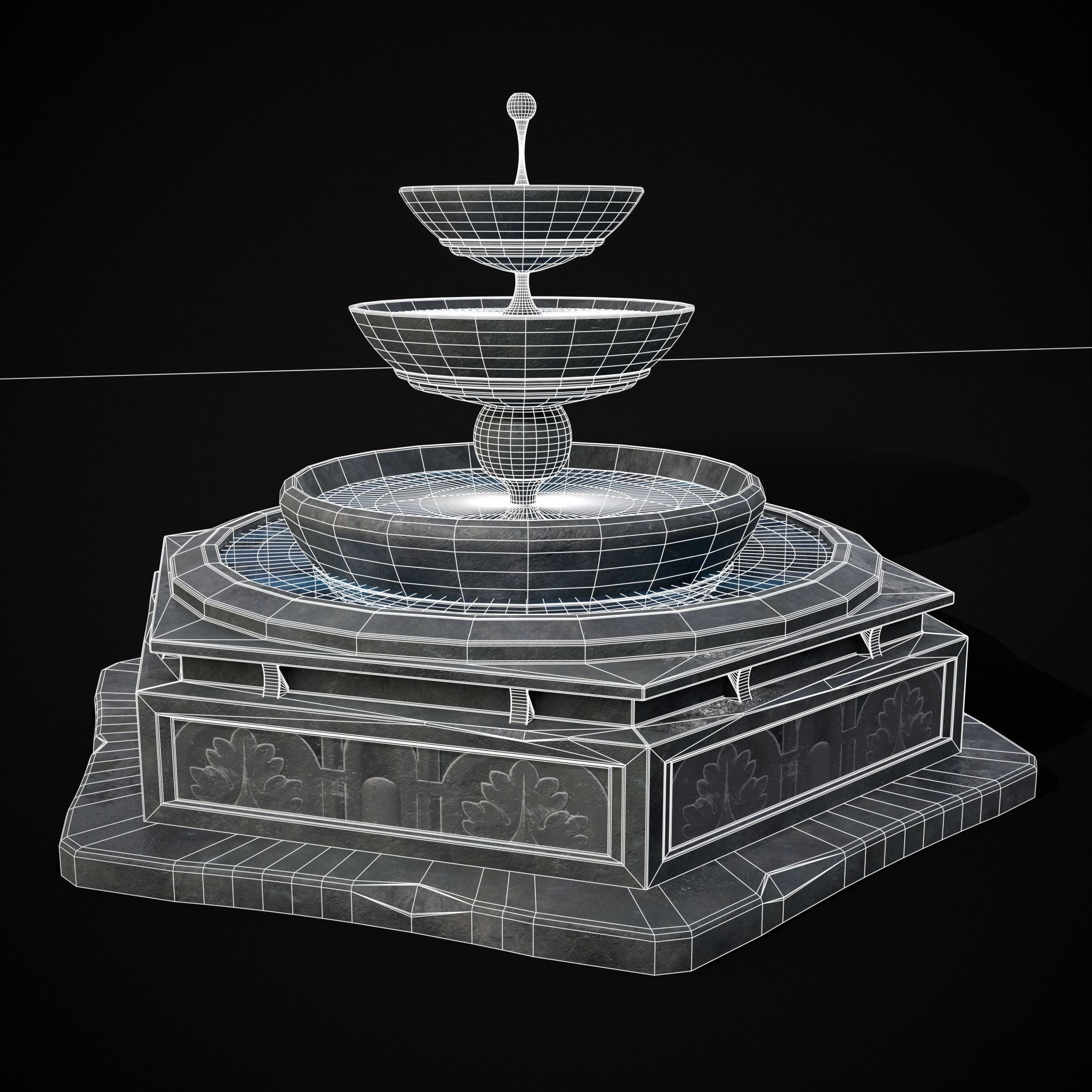 Hexagon Multi Level Fountain Low-poly 3D model_38