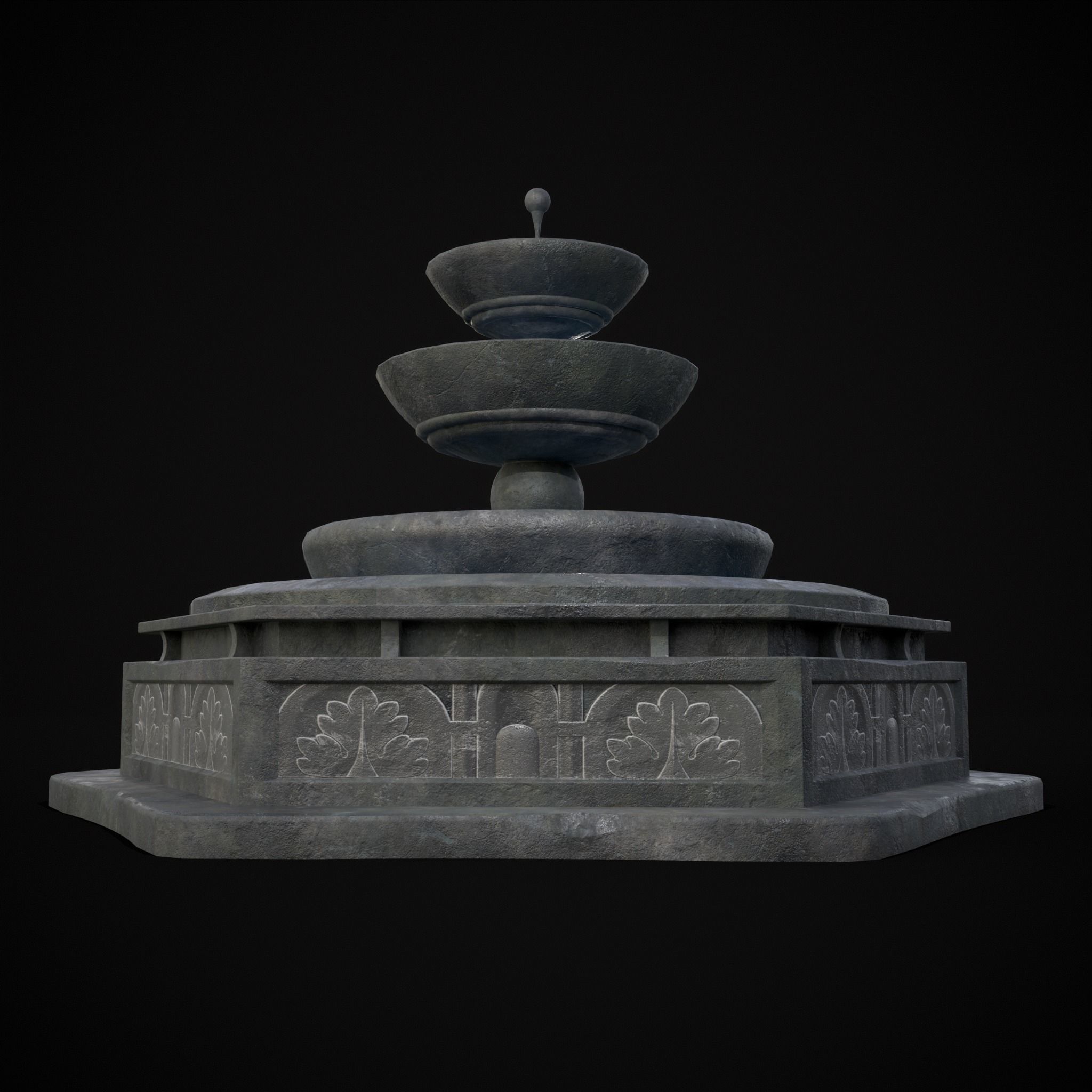 Hexagon Multi Level Fountain Low-poly 3D model_39