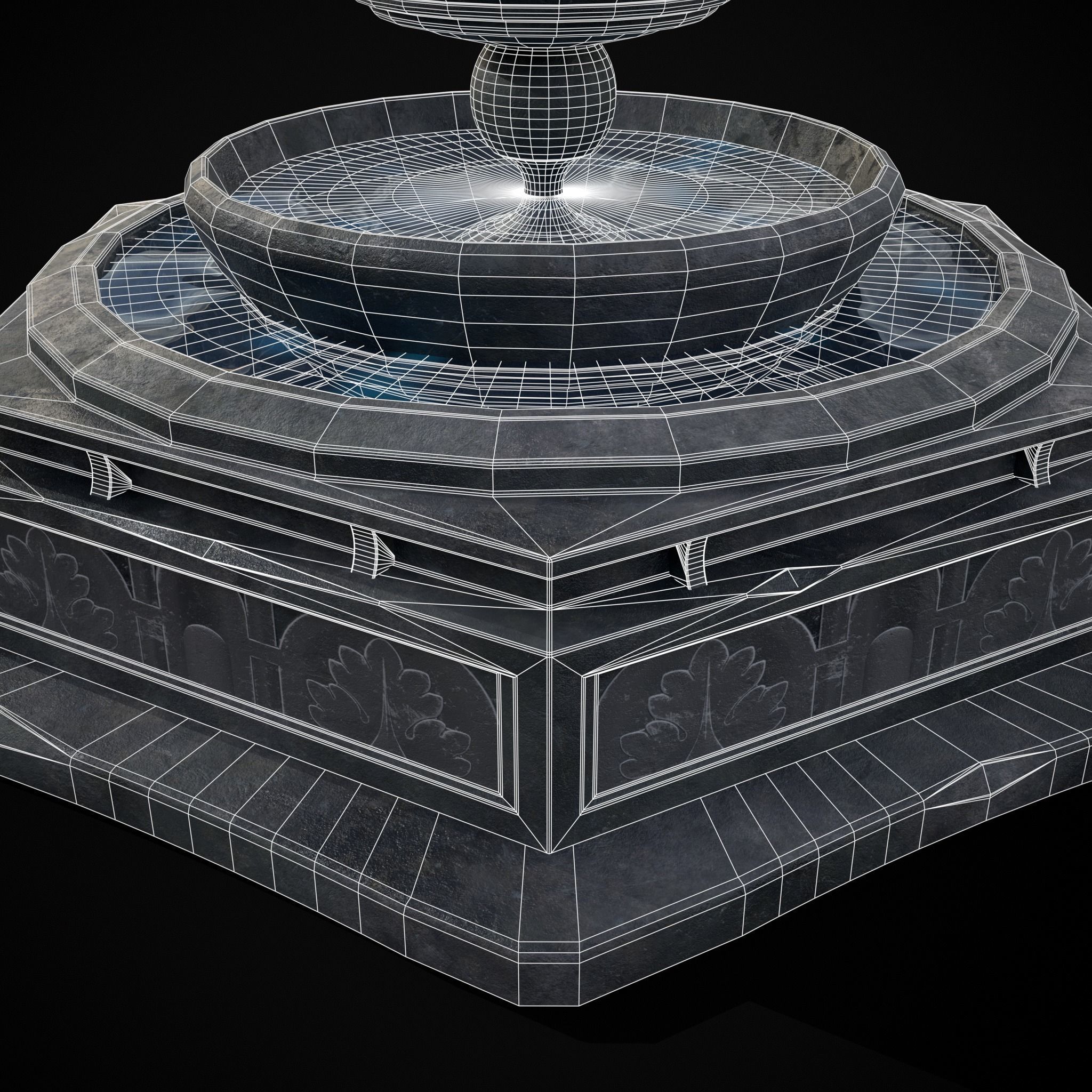 Hexagon Multi Level Fountain Low-poly 3D model_33