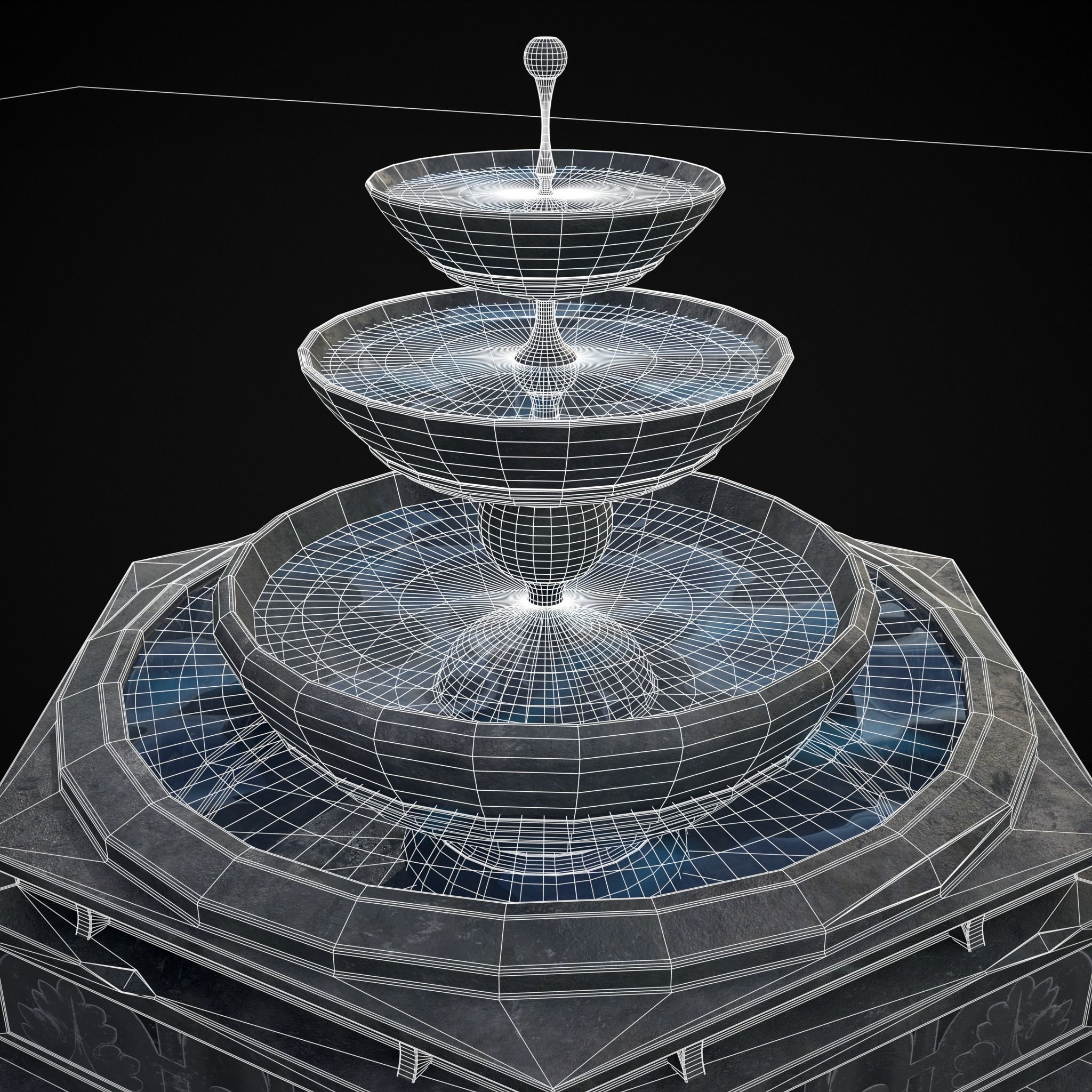 Hexagon Multi Level Fountain Low-poly 3D model_13