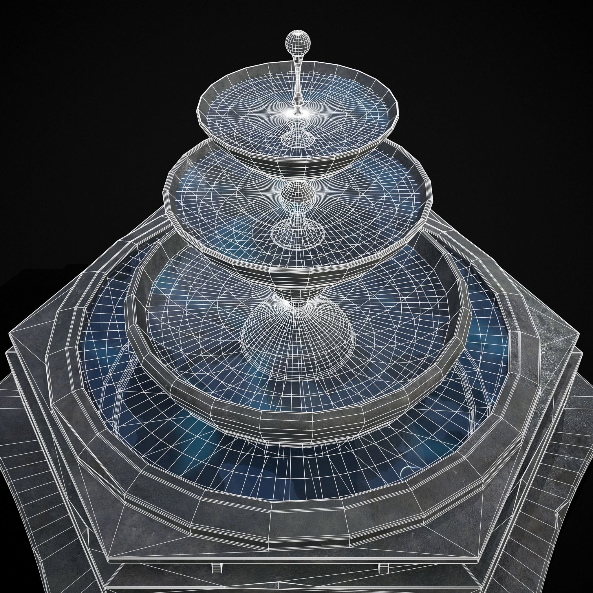 Hexagon Multi Level Fountain Low-poly 3D model_17