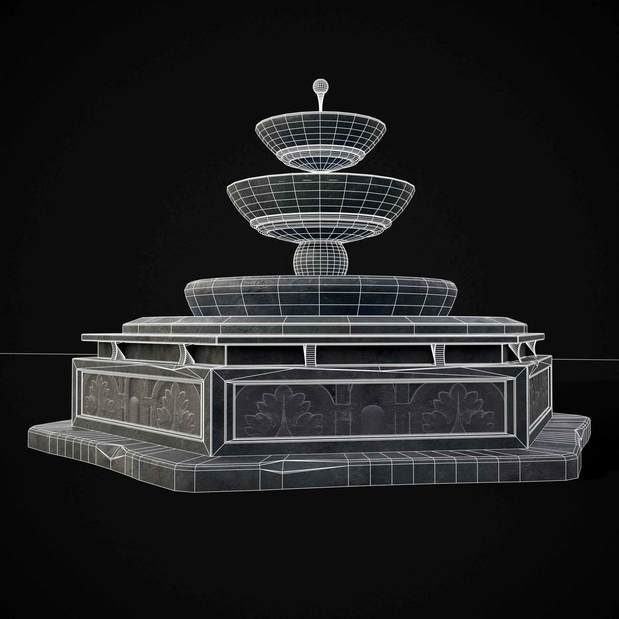 Hexagon Multi Level Fountain Low-poly 3D model_23