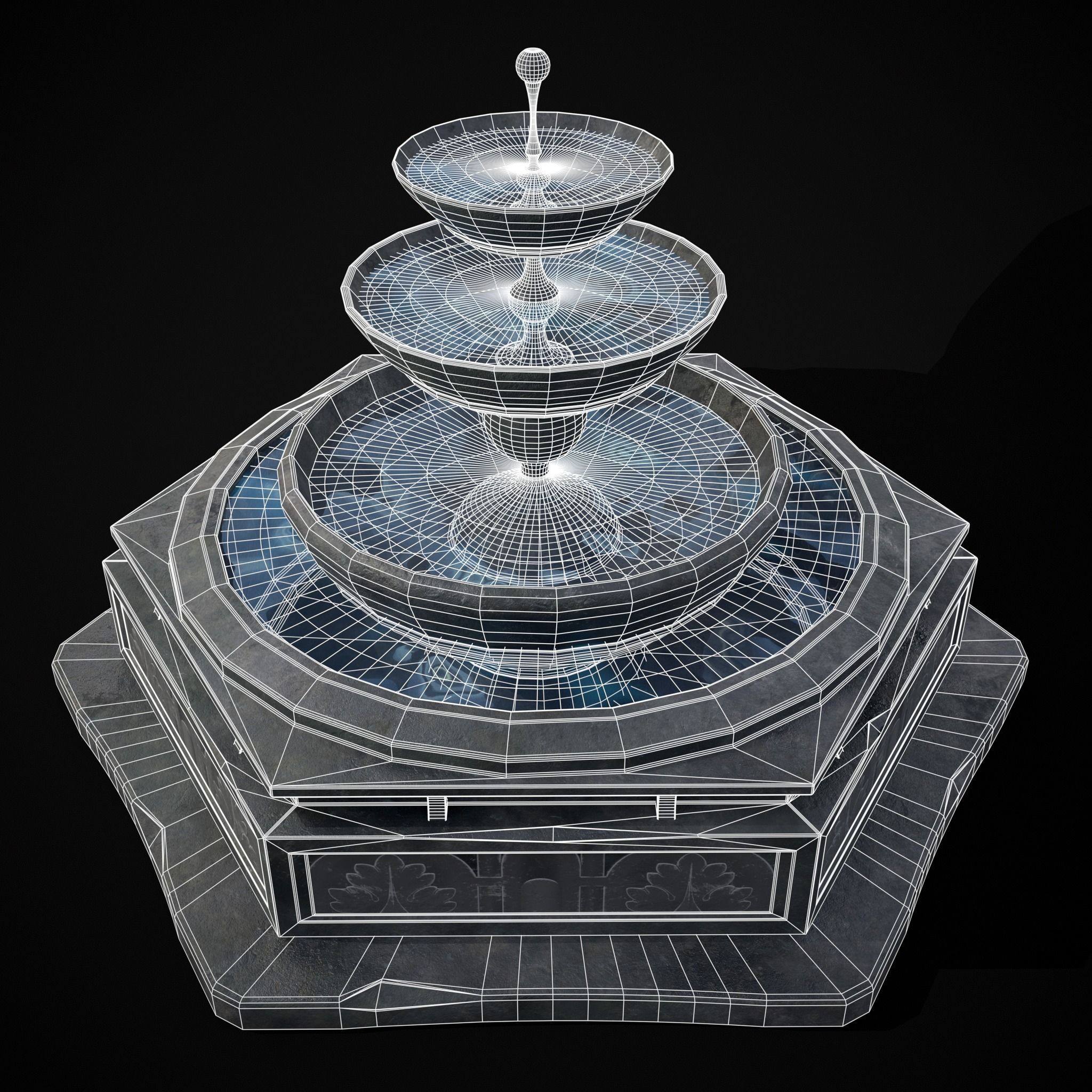Hexagon Multi Level Fountain Low-poly 3D model_29