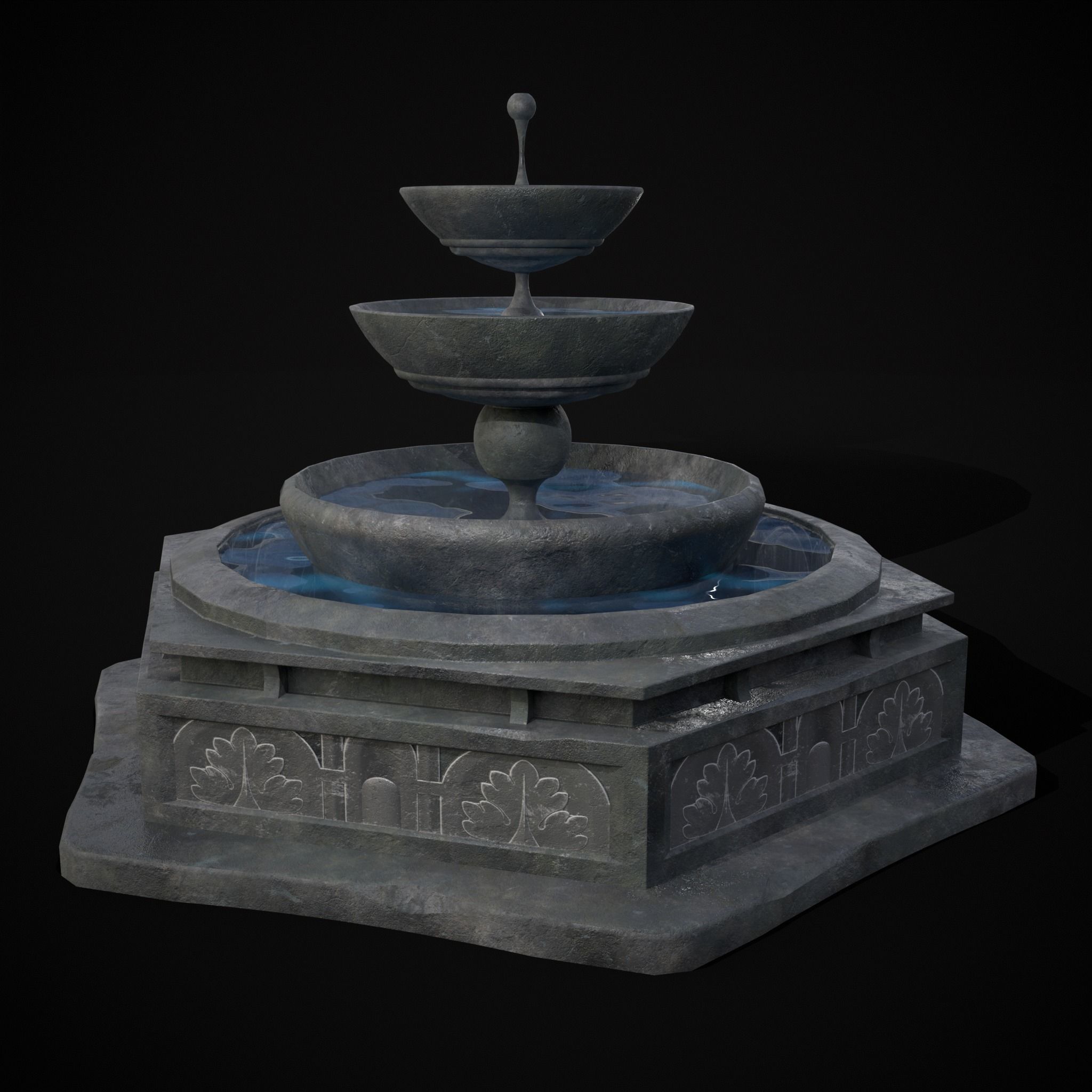 Hexagon Multi Level Fountain Low-poly 3D model_37
