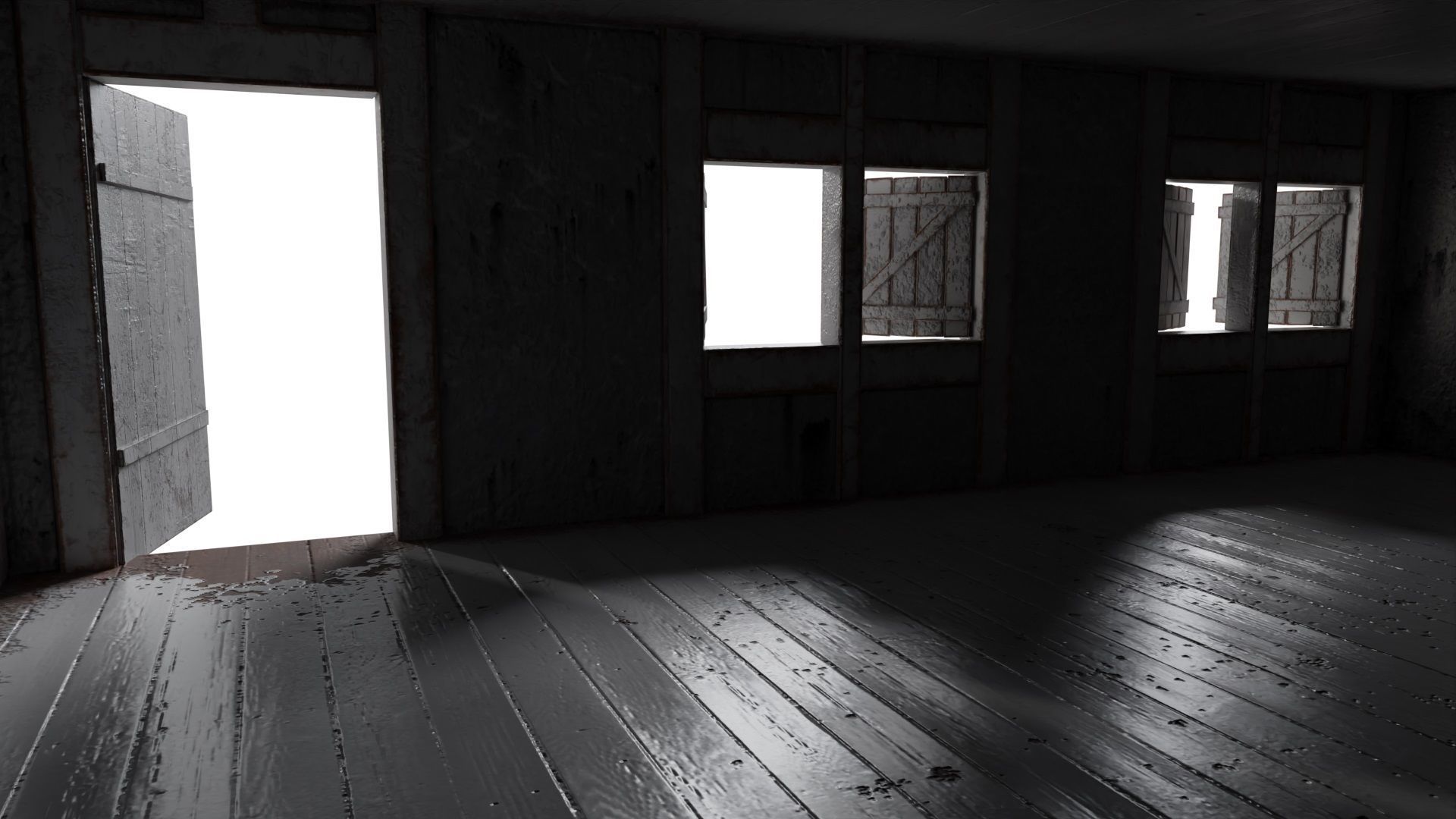 Low Poly Medieval House and Windmill Low-poly 3D model_8