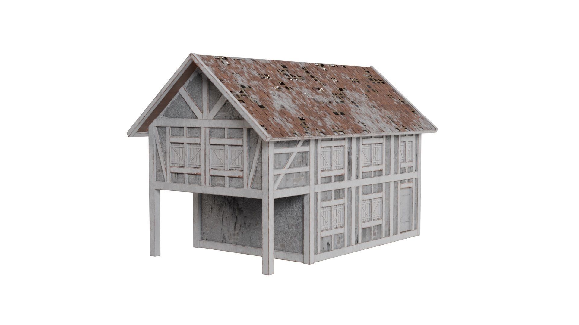 Low Poly Medieval House and Windmill Low-poly 3D model_3