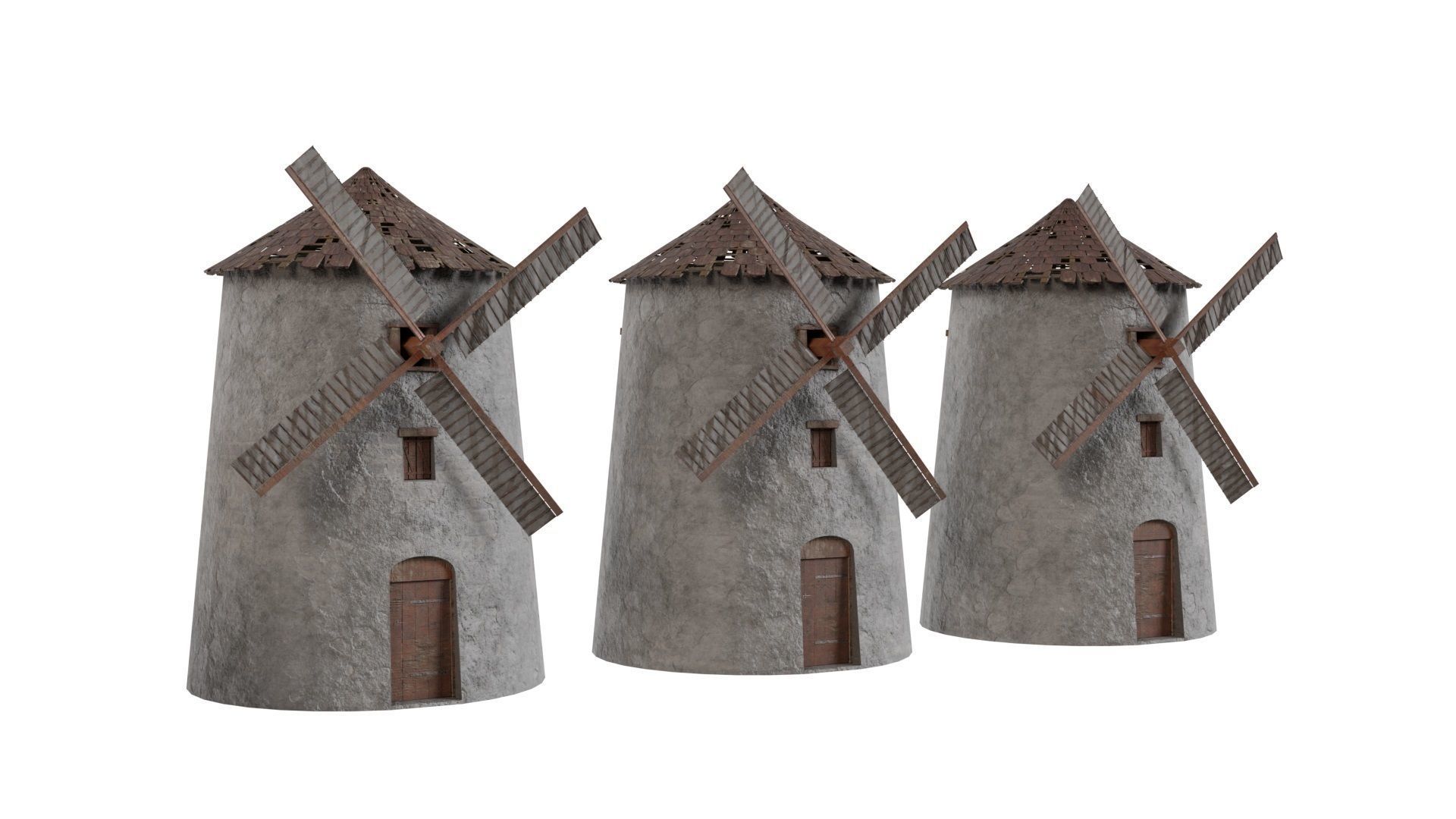 Low Poly Medieval House and Windmill Low-poly 3D model_1