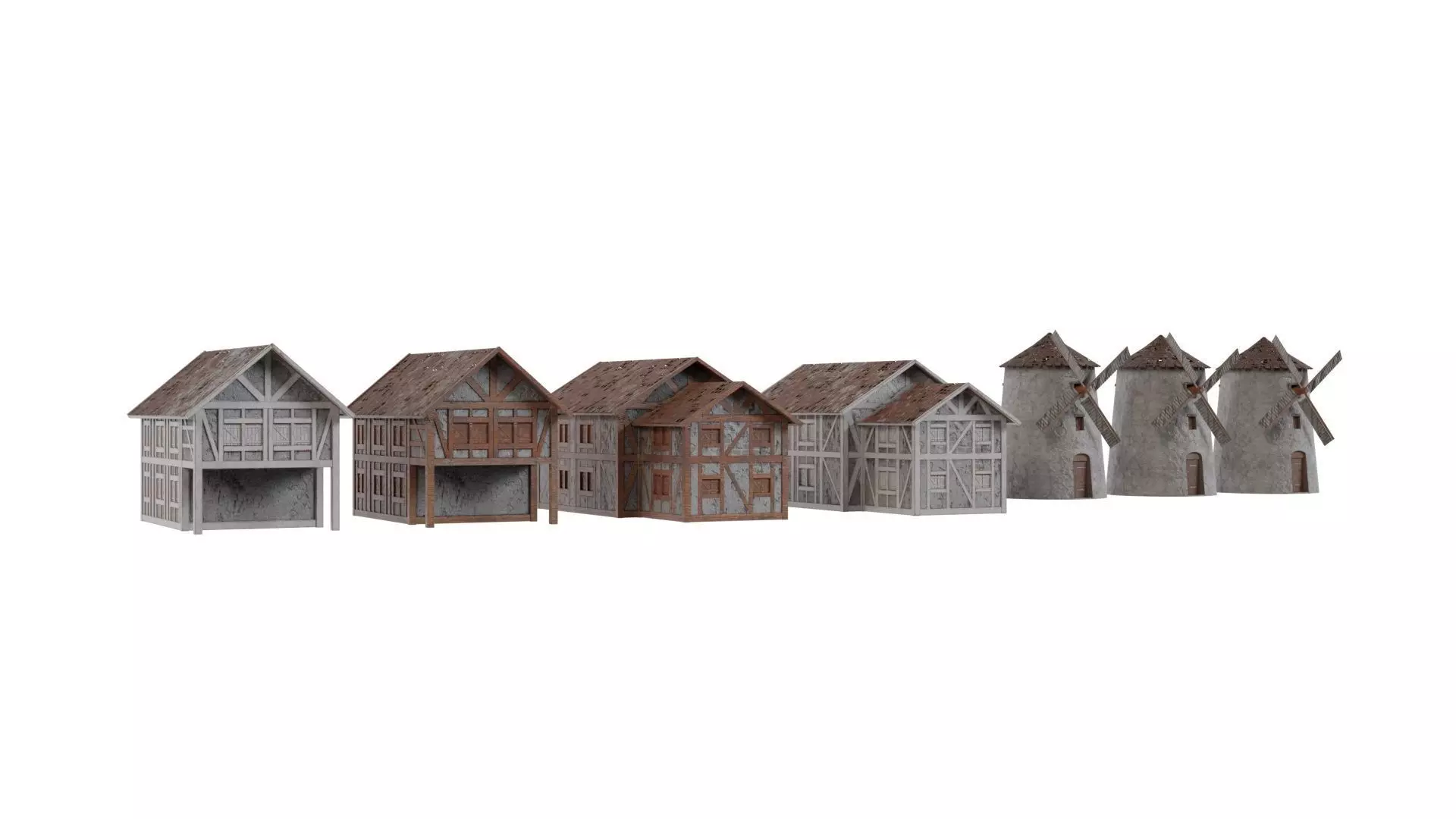 Low Poly Medieval House and Windmill Low-poly 3D model_0
