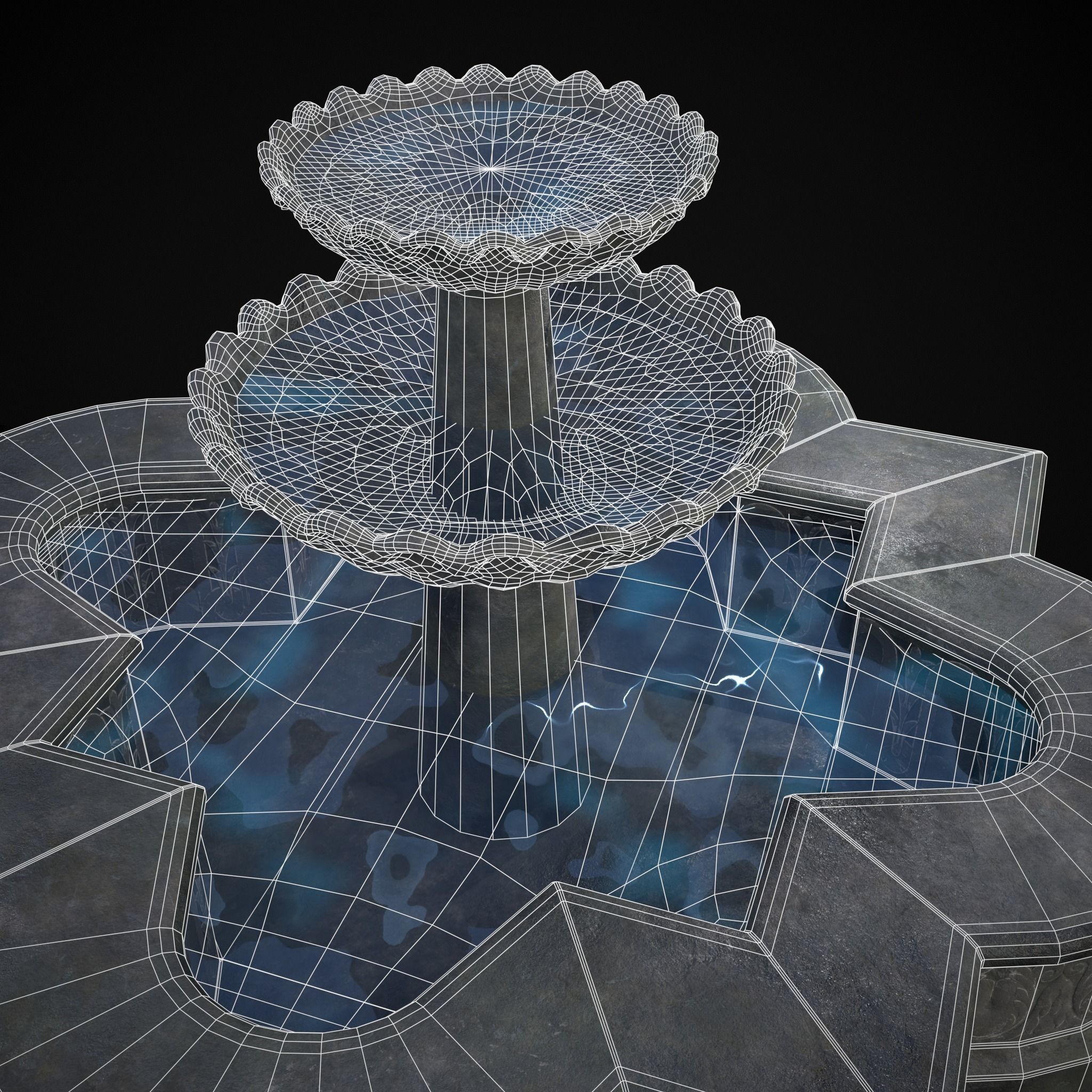 Quatrefoil Multi Level Fountain Low-poly 3D model_26