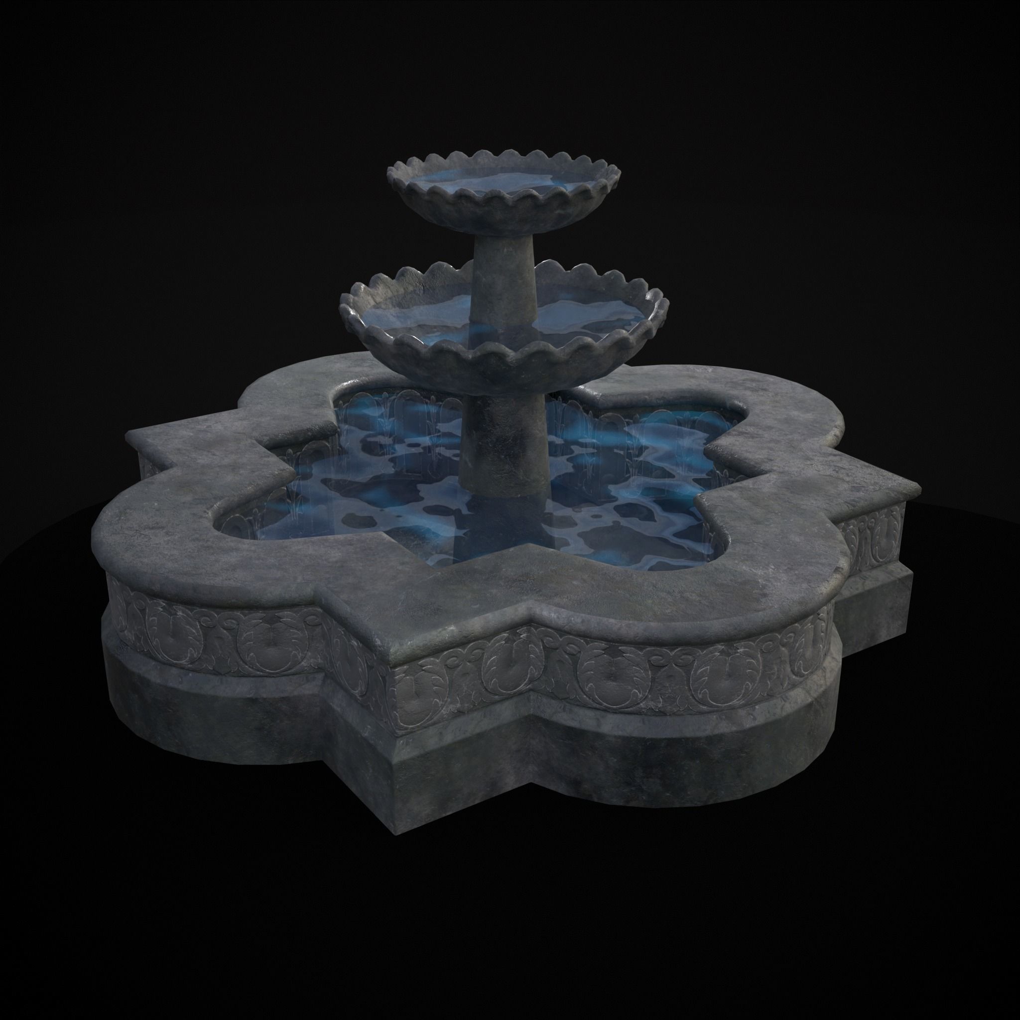 Quatrefoil Multi Level Fountain Low-poly 3D model_29