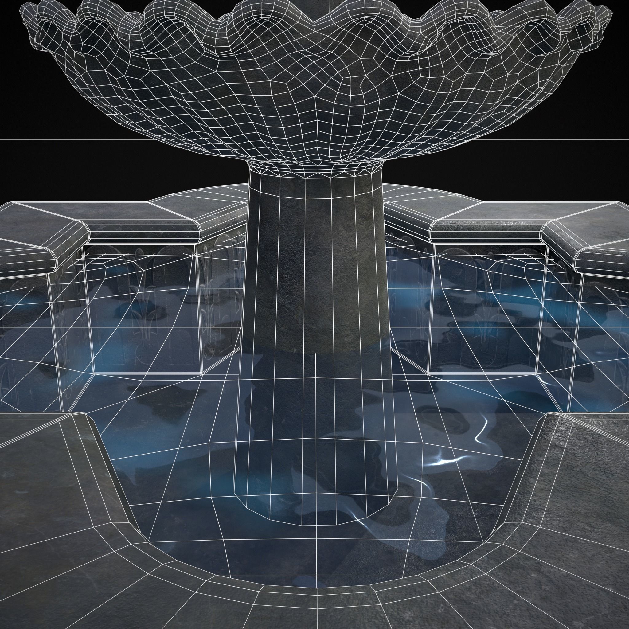 Quatrefoil Multi Level Fountain Low-poly 3D model_24