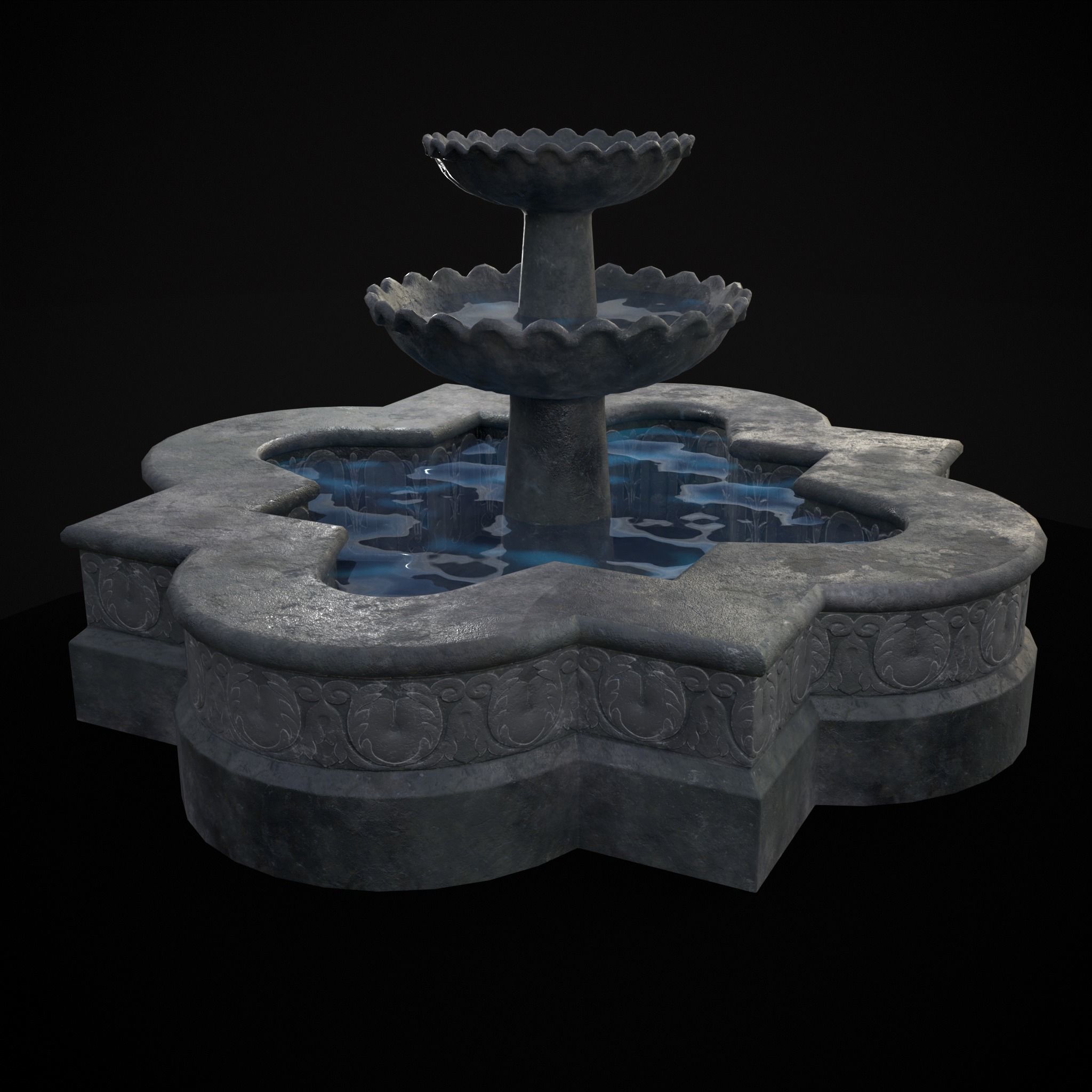 Quatrefoil Multi Level Fountain Low-poly 3D model_21
