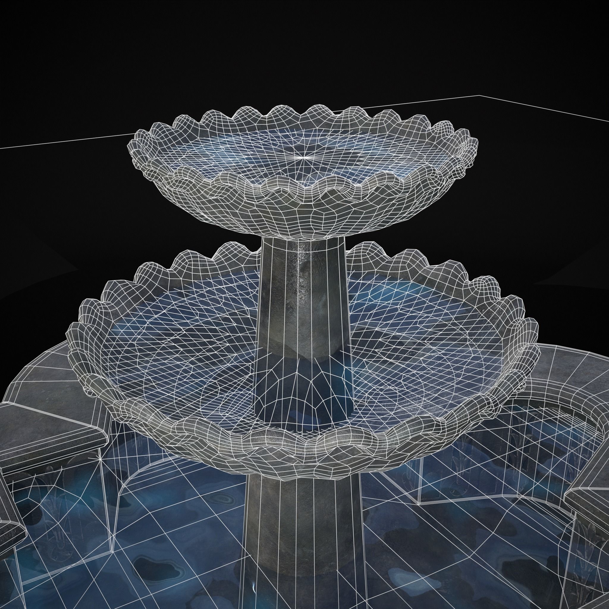 Quatrefoil Multi Level Fountain Low-poly 3D model_16