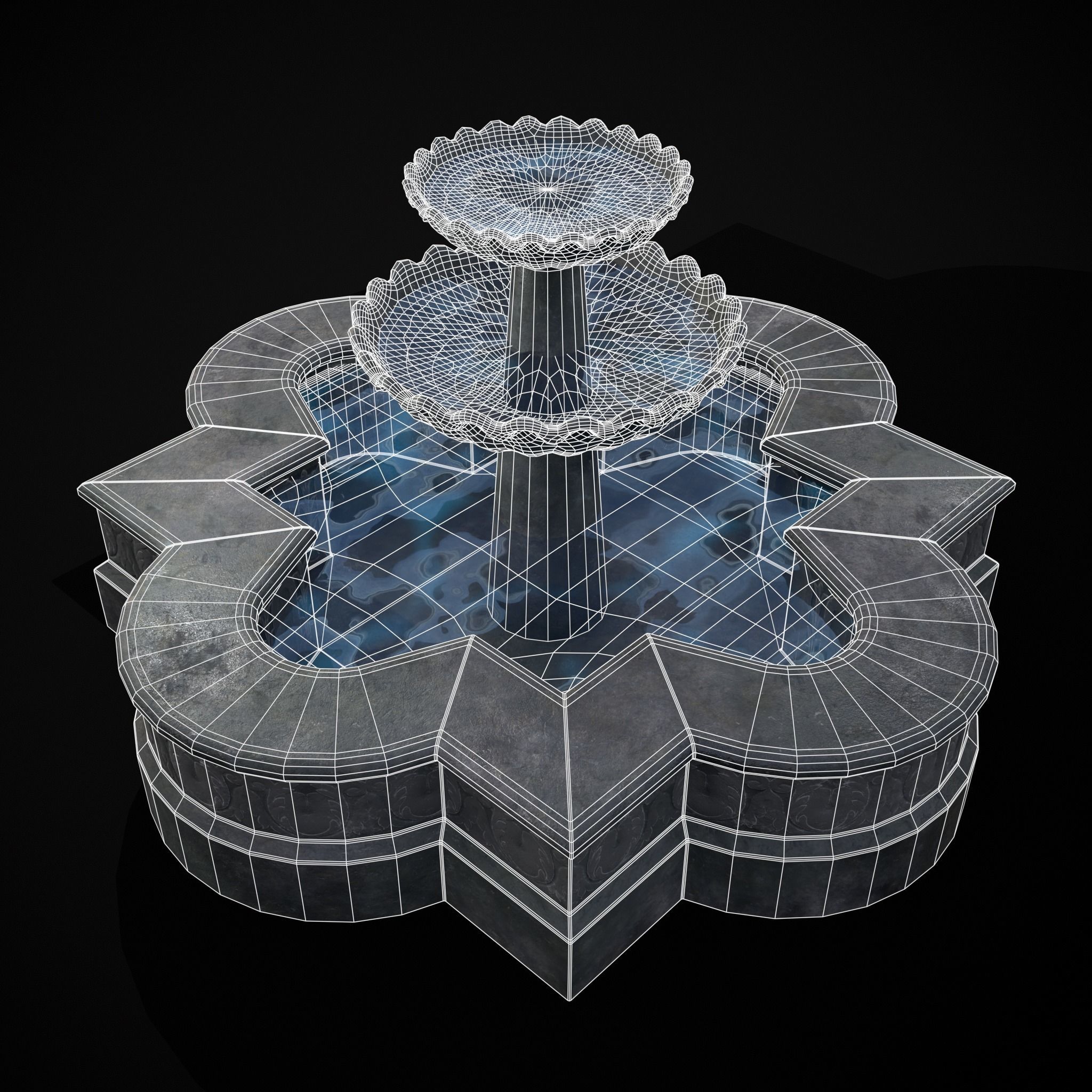 Quatrefoil Multi Level Fountain Low-poly 3D model_20
