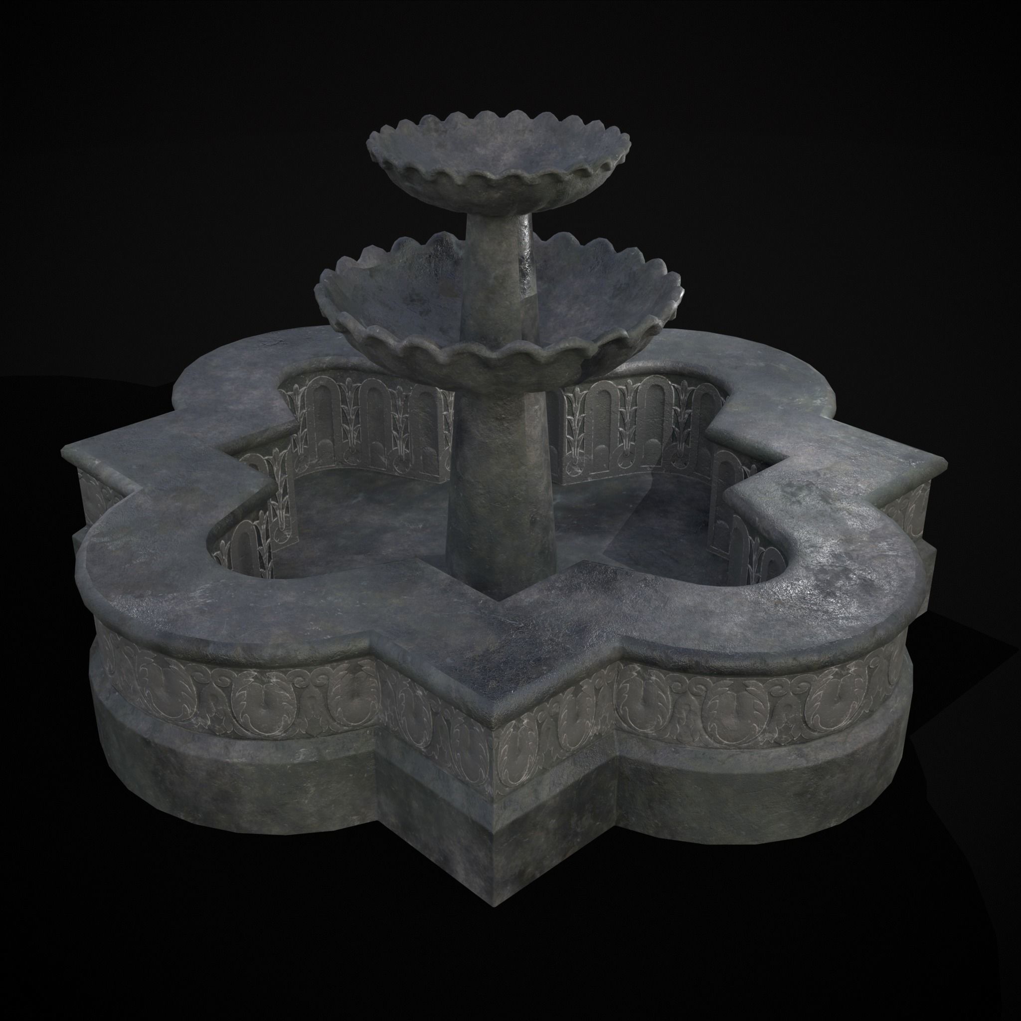 Quatrefoil Multi Level Fountain Low-poly 3D model_9
