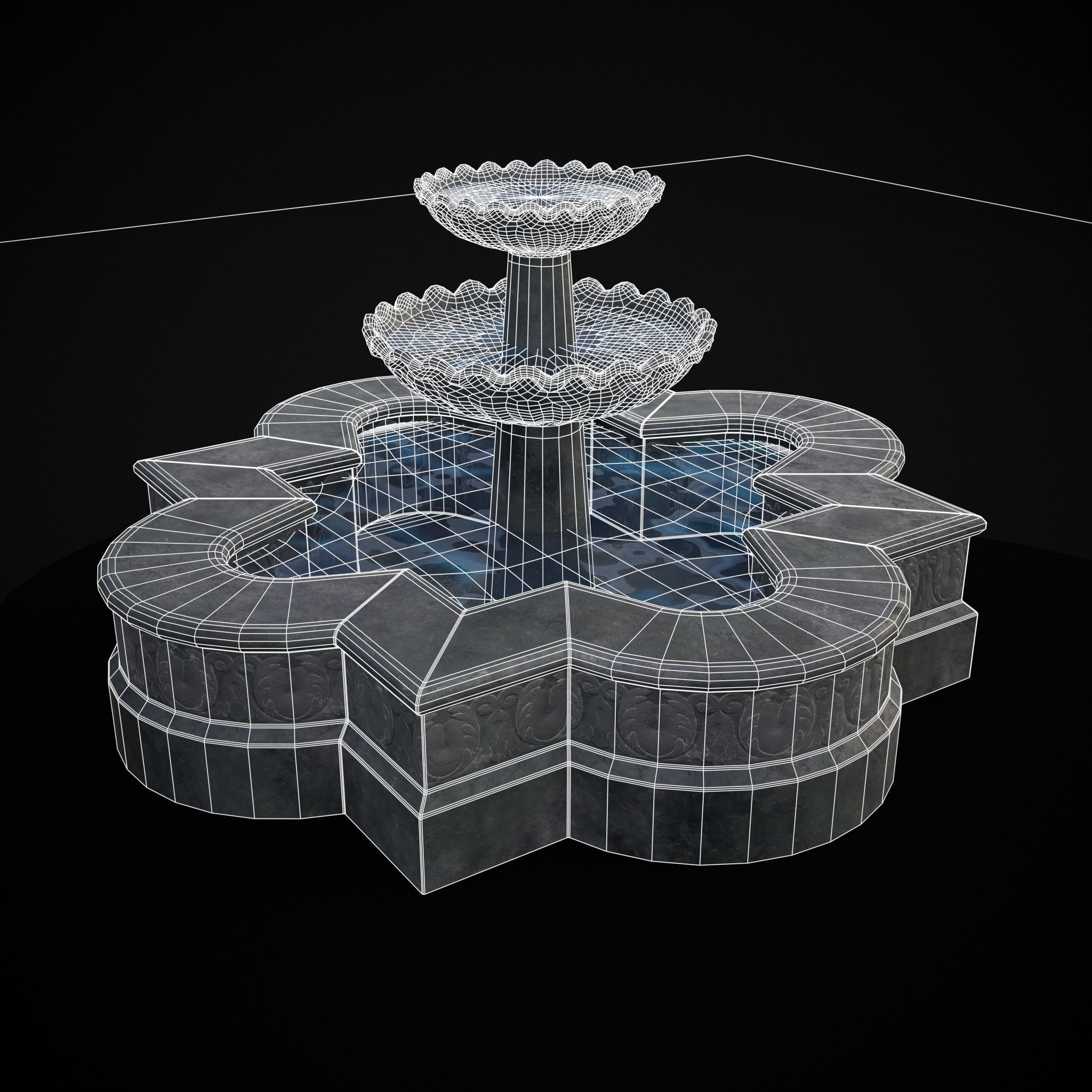 Quatrefoil Multi Level Fountain Low-poly 3D model_30