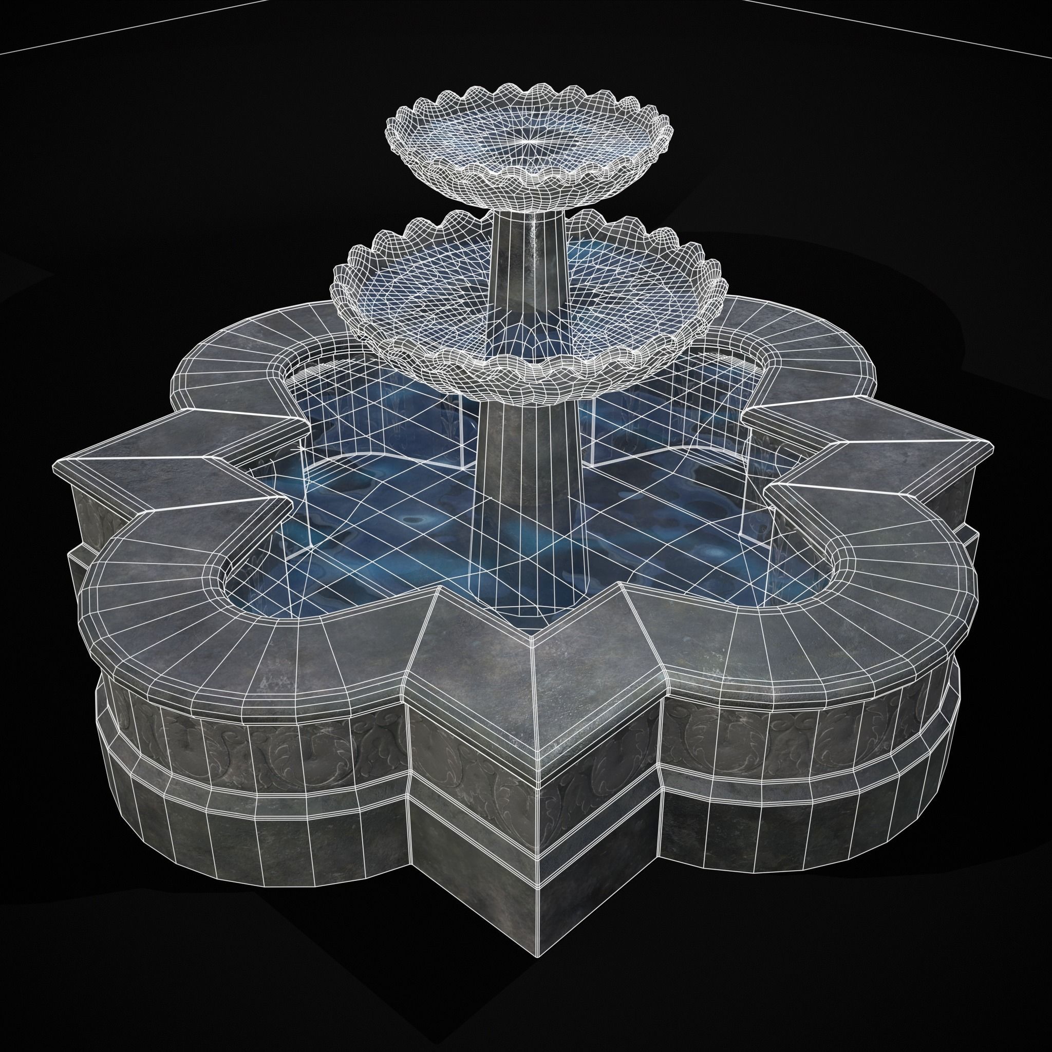 Quatrefoil Multi Level Fountain Low-poly 3D model_2