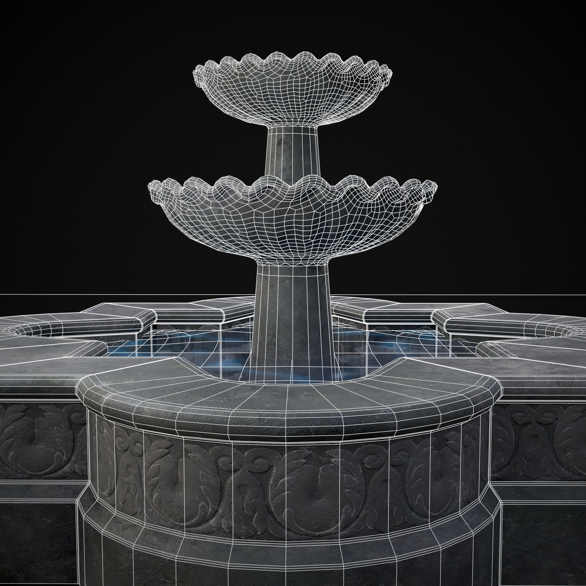 Quatrefoil Multi Level Fountain Low-poly 3D model_18