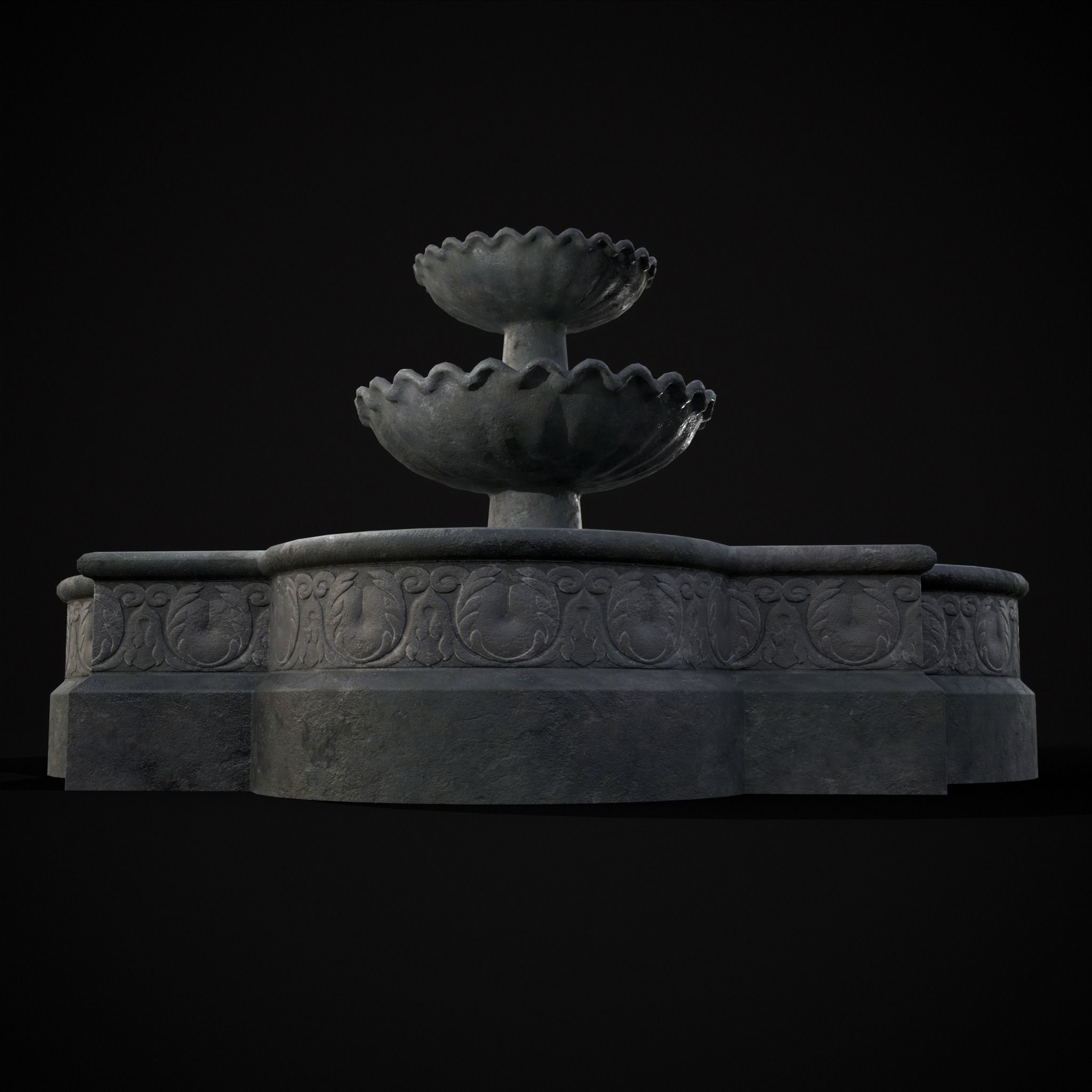 Quatrefoil Multi Level Fountain Low-poly 3D model_11