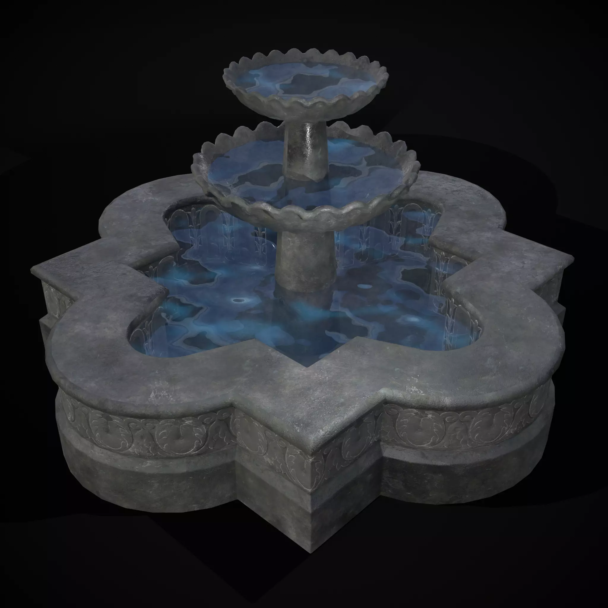 Quatrefoil Multi Level Fountain Low-poly 3D model_0