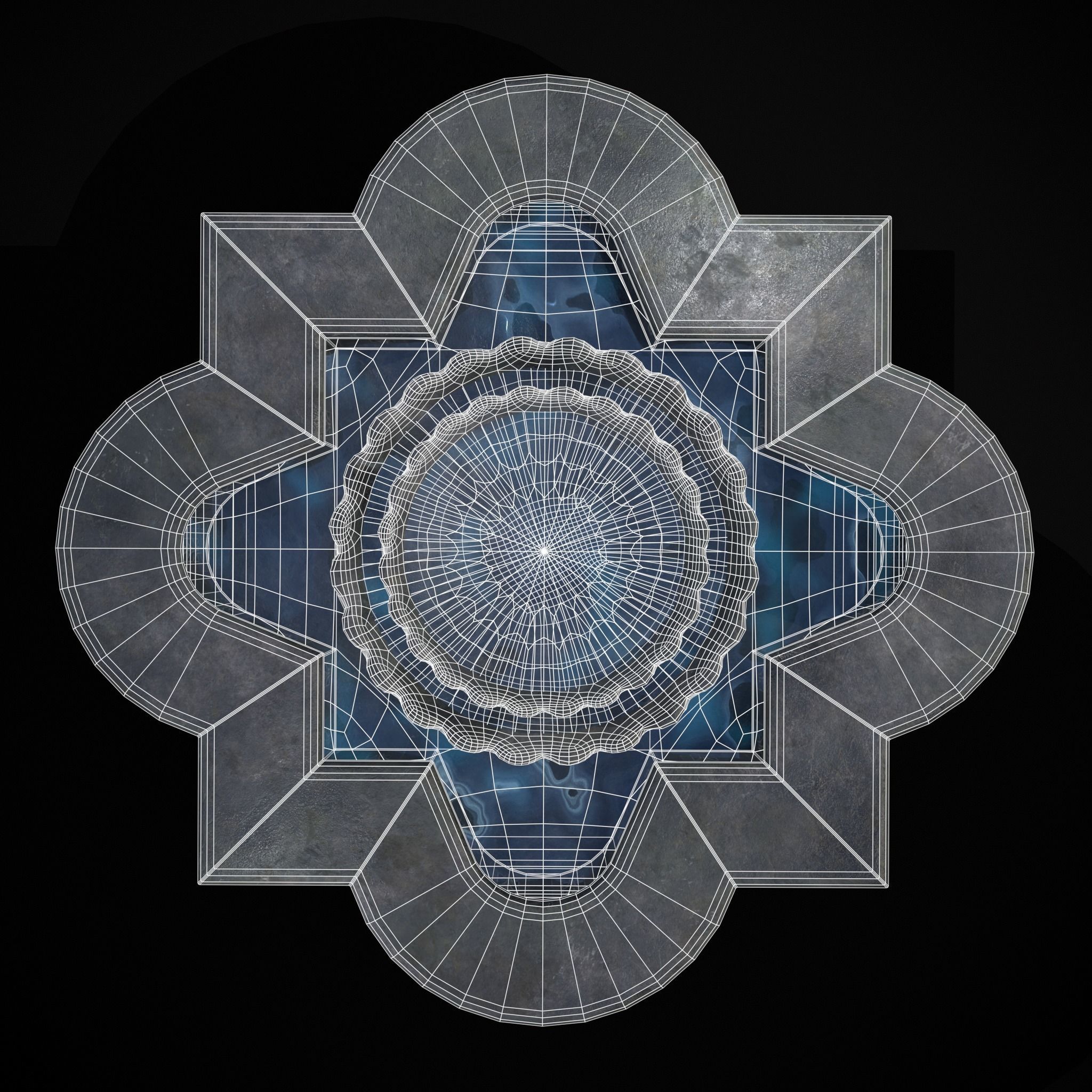 Quatrefoil Multi Level Fountain Low-poly 3D model_8