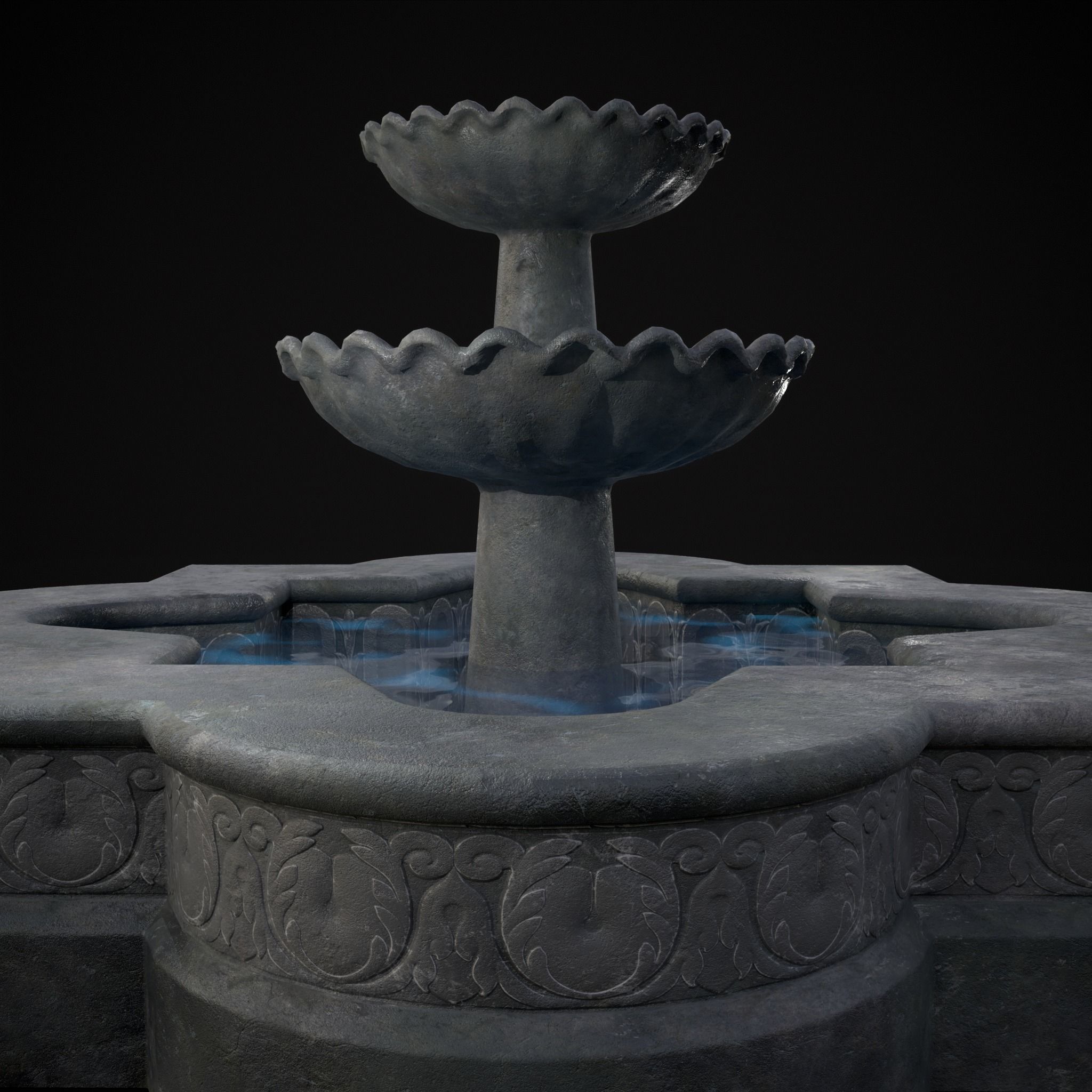 Quatrefoil Multi Level Fountain Low-poly 3D model_17