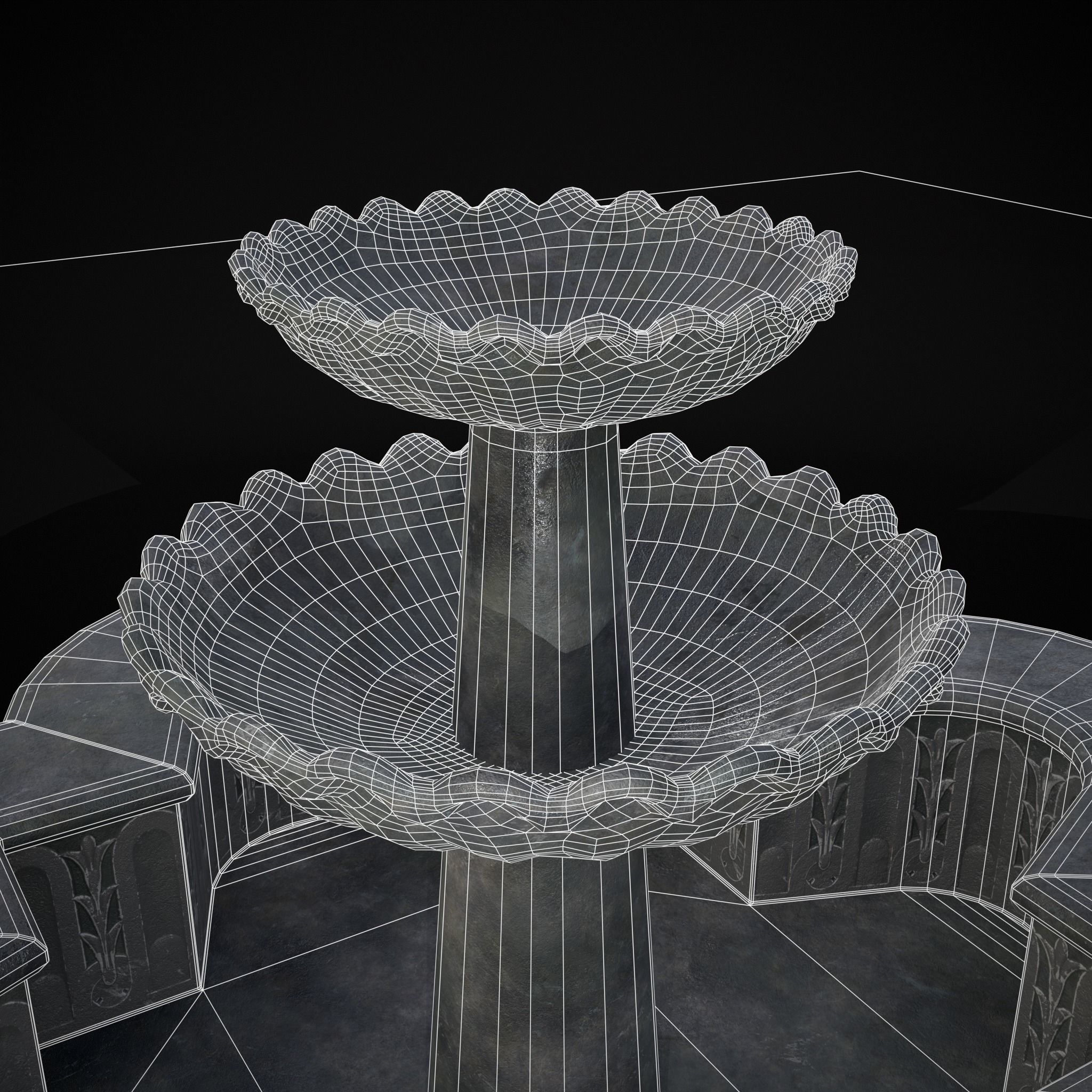 Quatrefoil Multi Level Fountain Low-poly 3D model_14