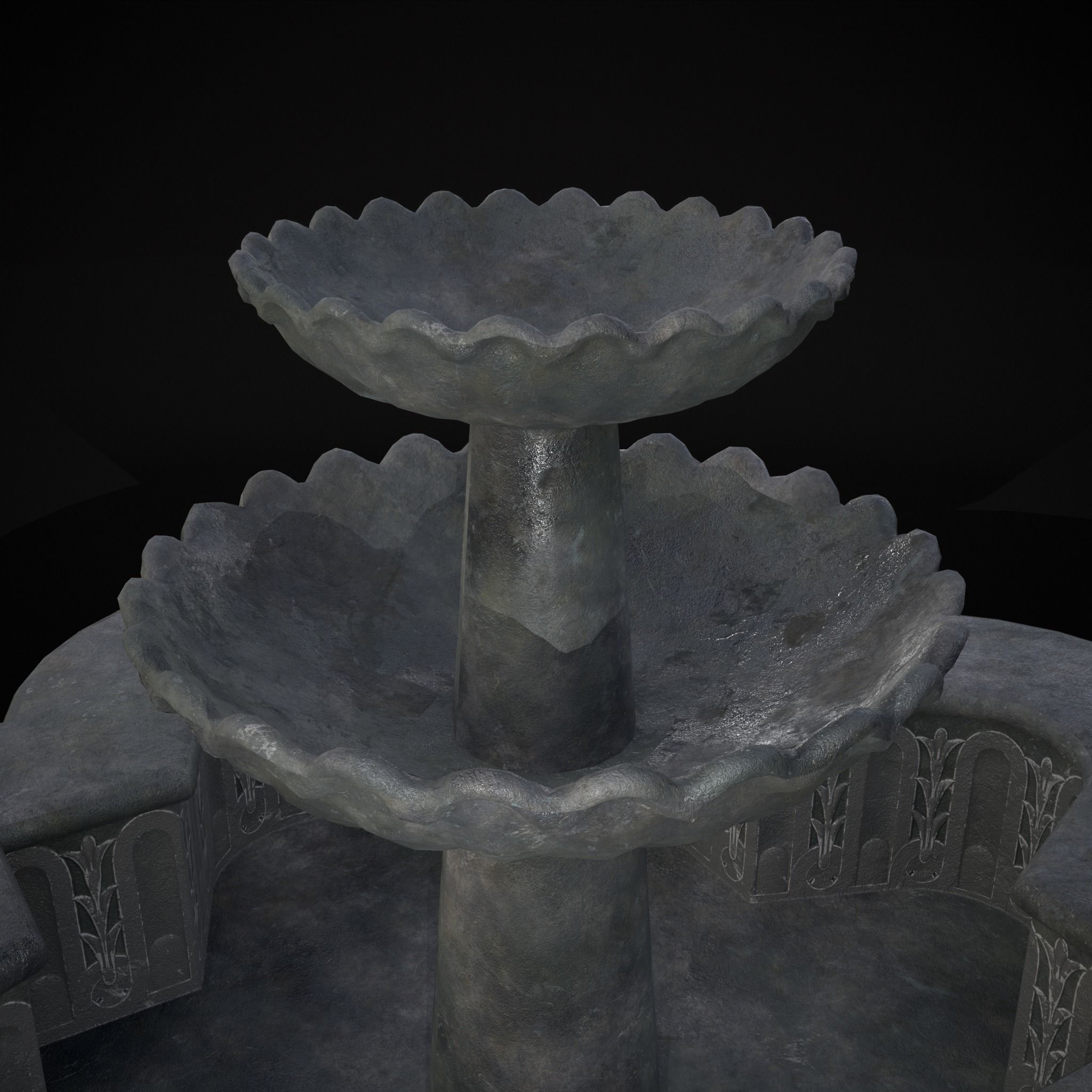 Quatrefoil Multi Level Fountain Low-poly 3D model_13