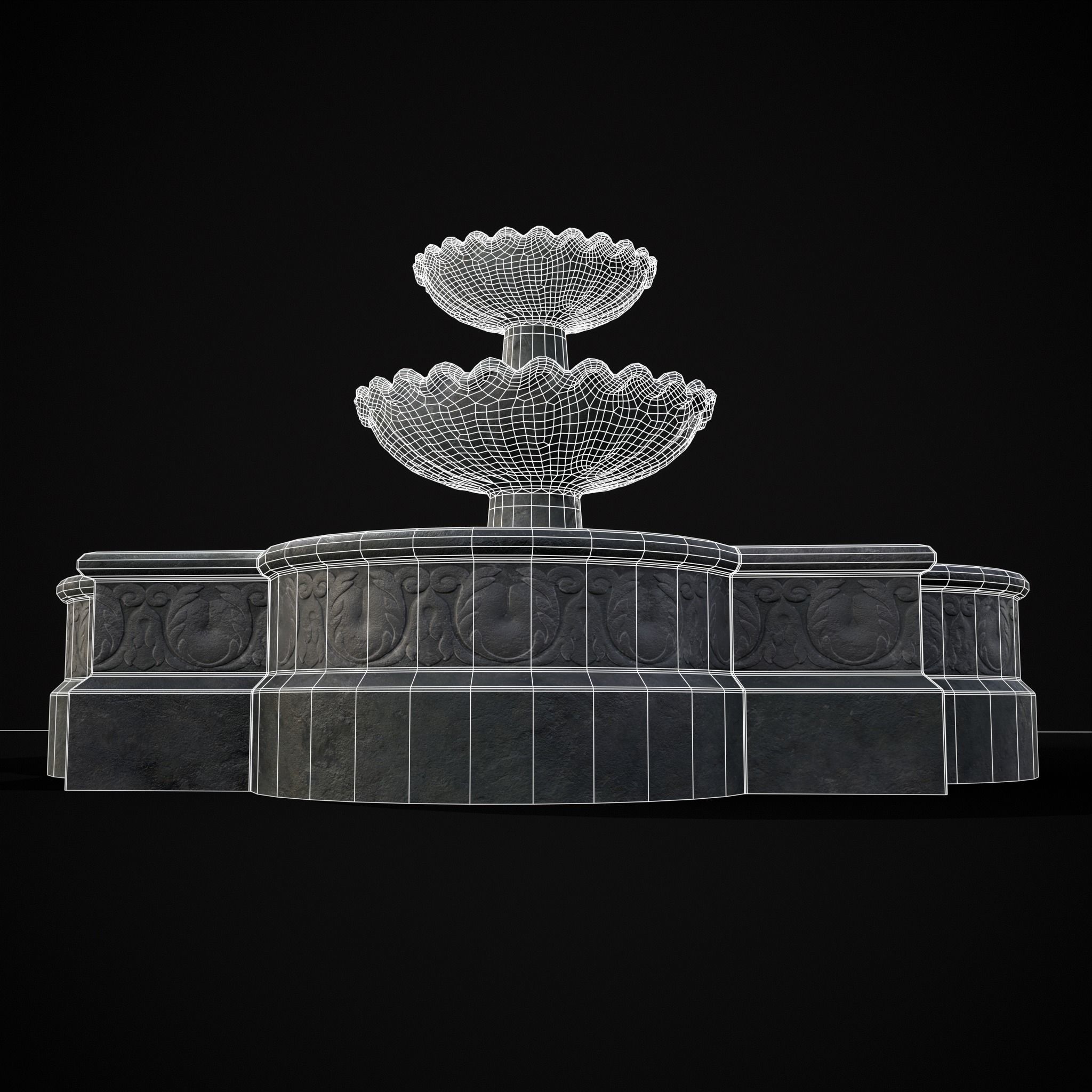 Quatrefoil Multi Level Fountain Low-poly 3D model_12