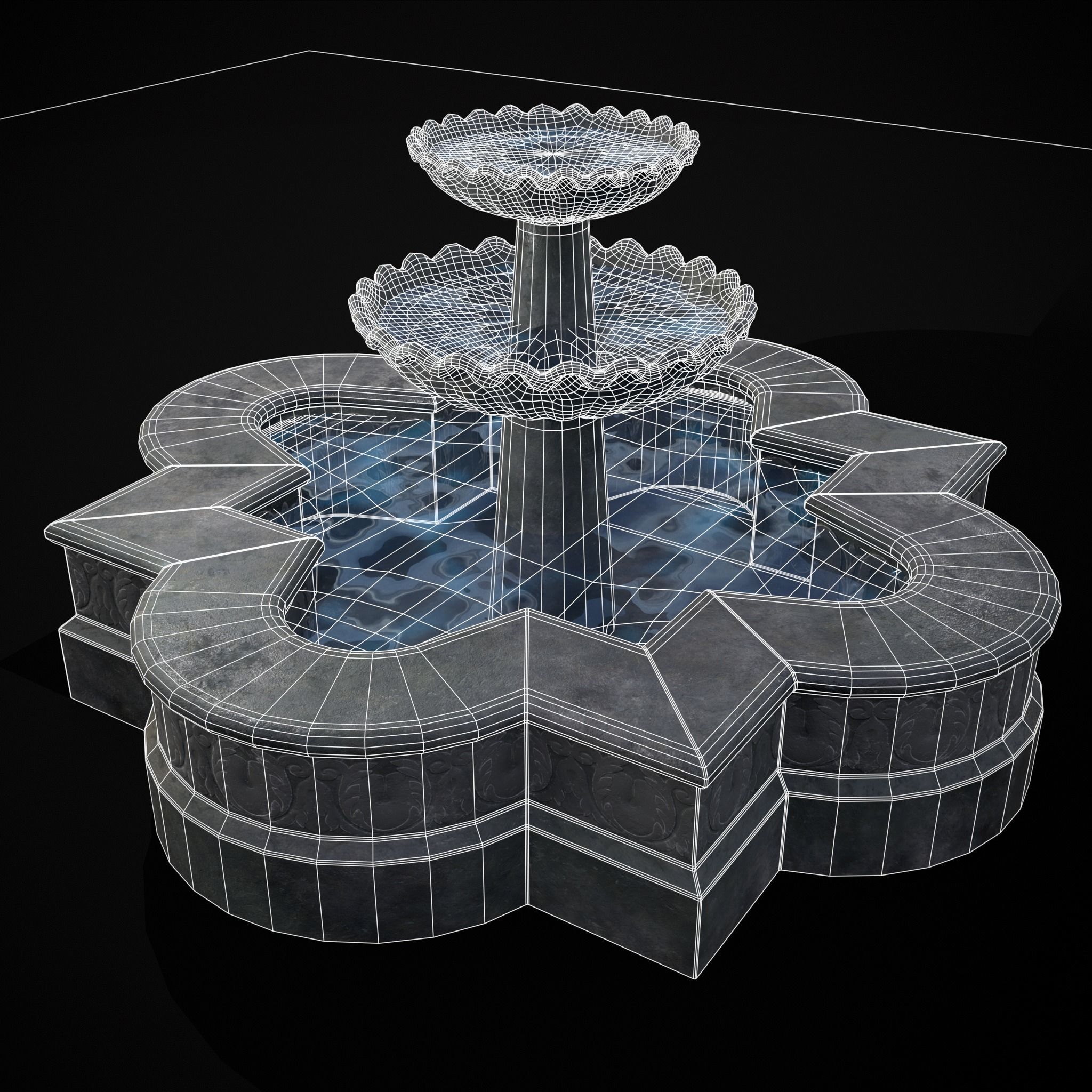 Quatrefoil Multi Level Fountain Low-poly 3D model_28