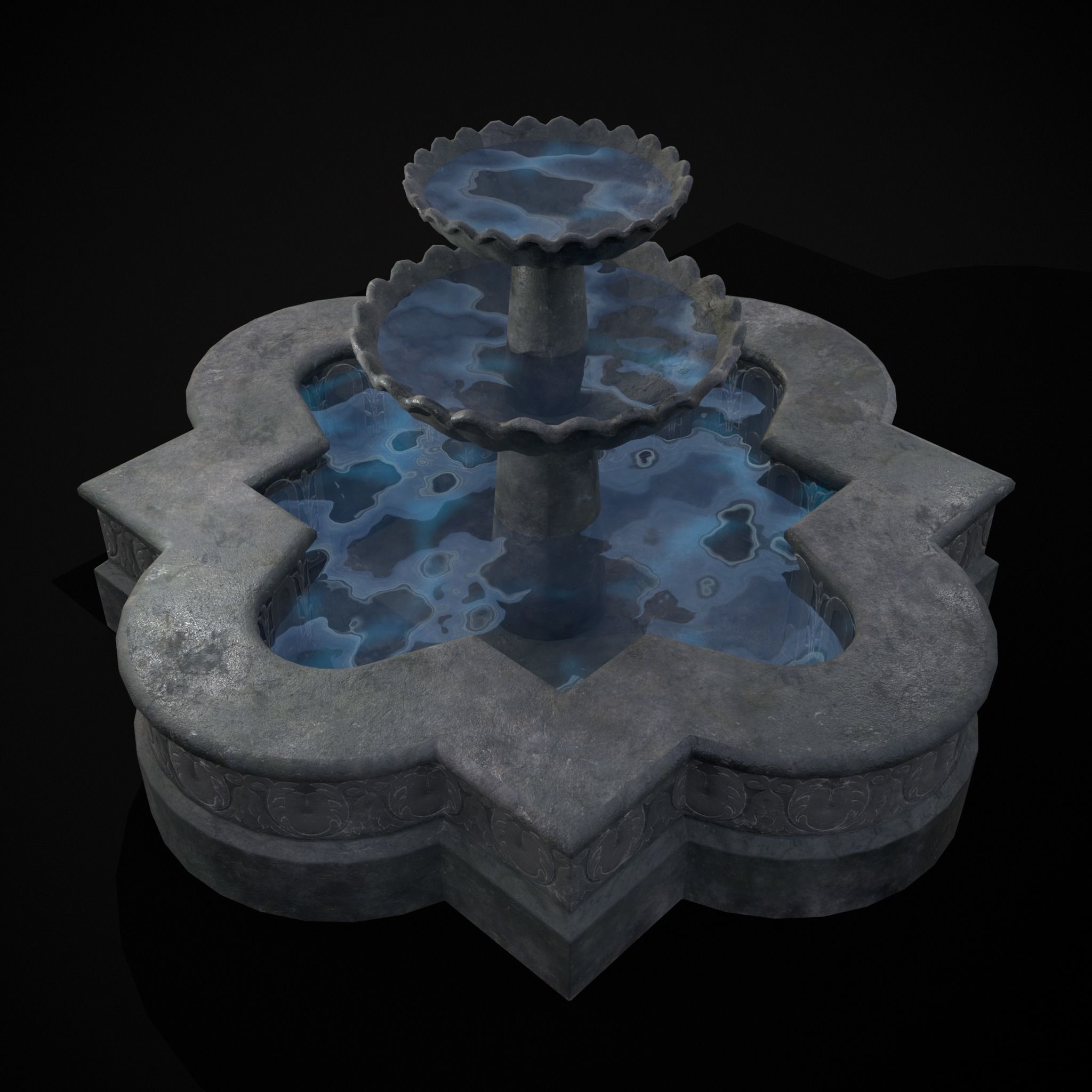 Quatrefoil Multi Level Fountain Low-poly 3D model_19