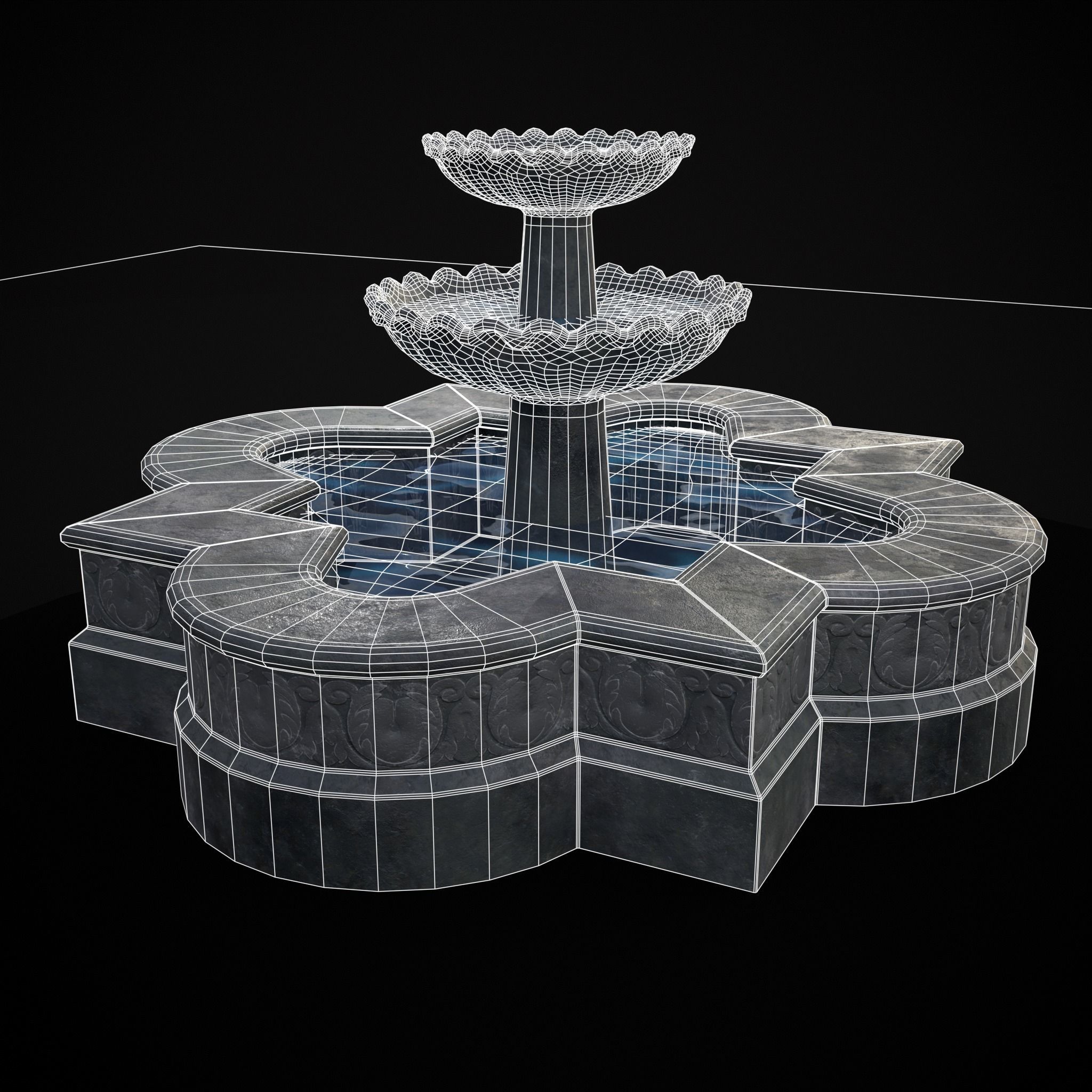 Quatrefoil Multi Level Fountain Low-poly 3D model_22
