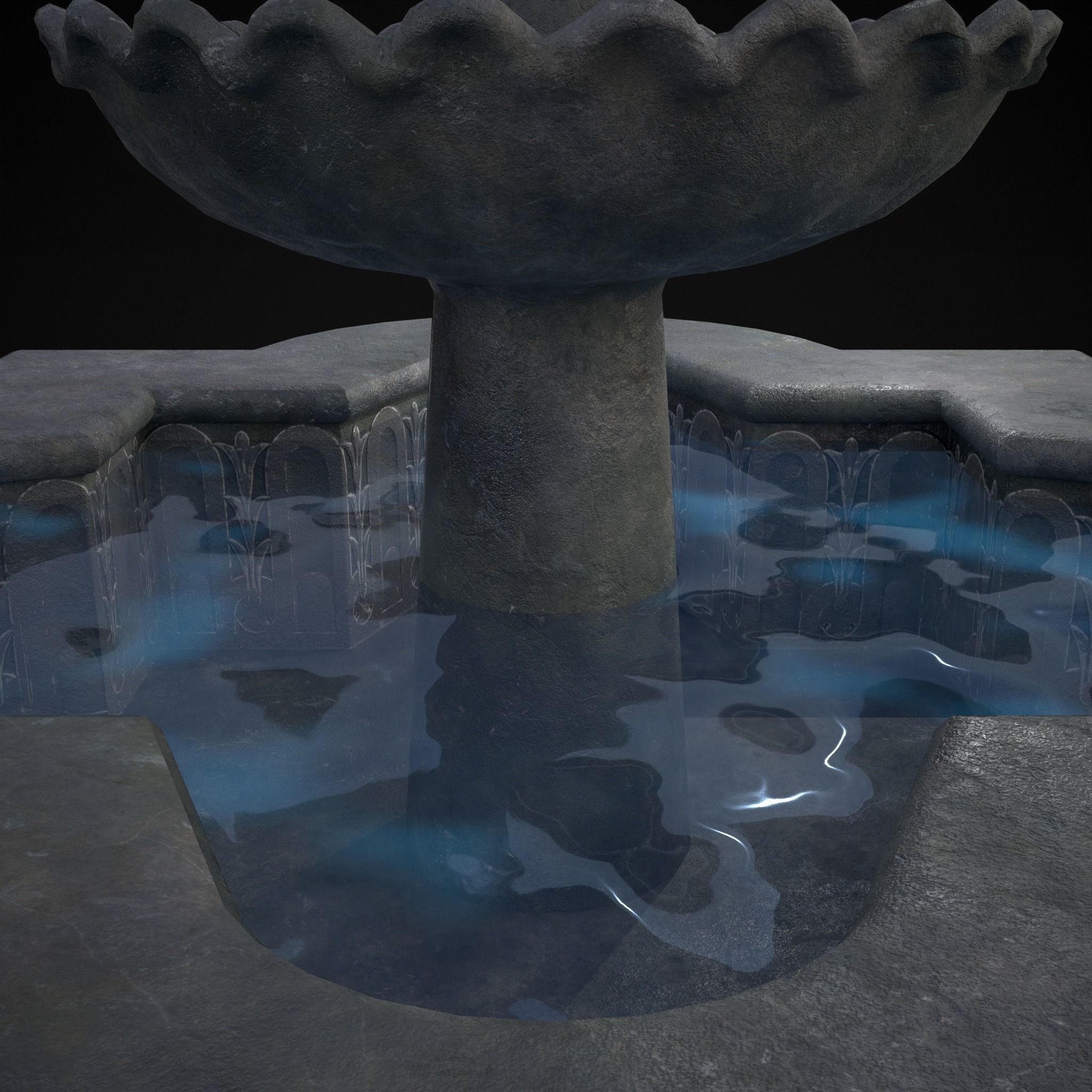 Quatrefoil Multi Level Fountain Low-poly 3D model_23