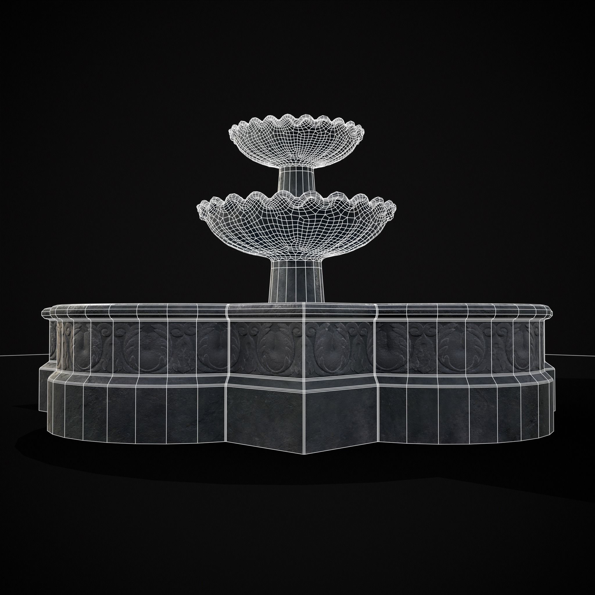 Quatrefoil Multi Level Fountain Low-poly 3D model_4