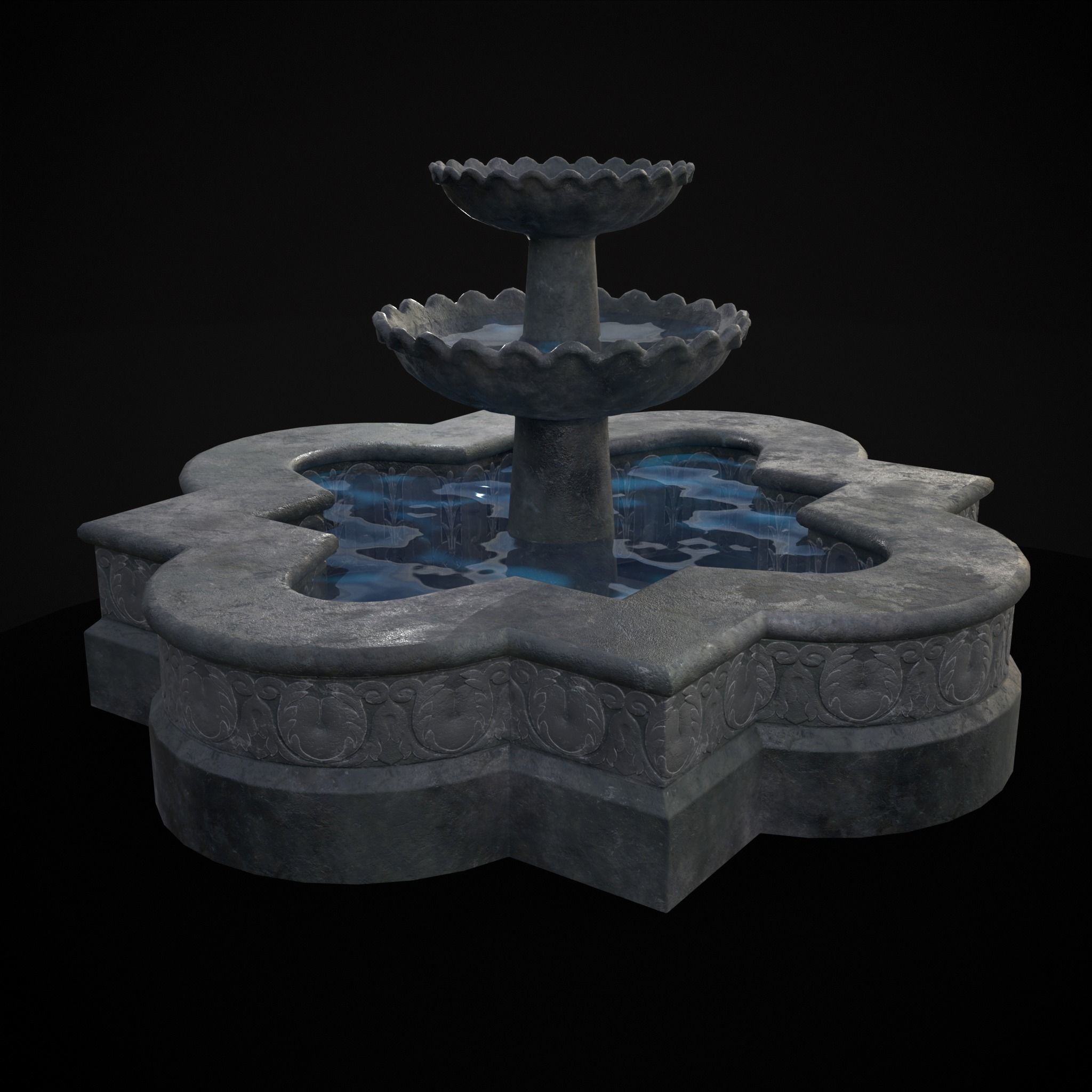 Quatrefoil Multi Level Fountain Low-poly 3D model_5