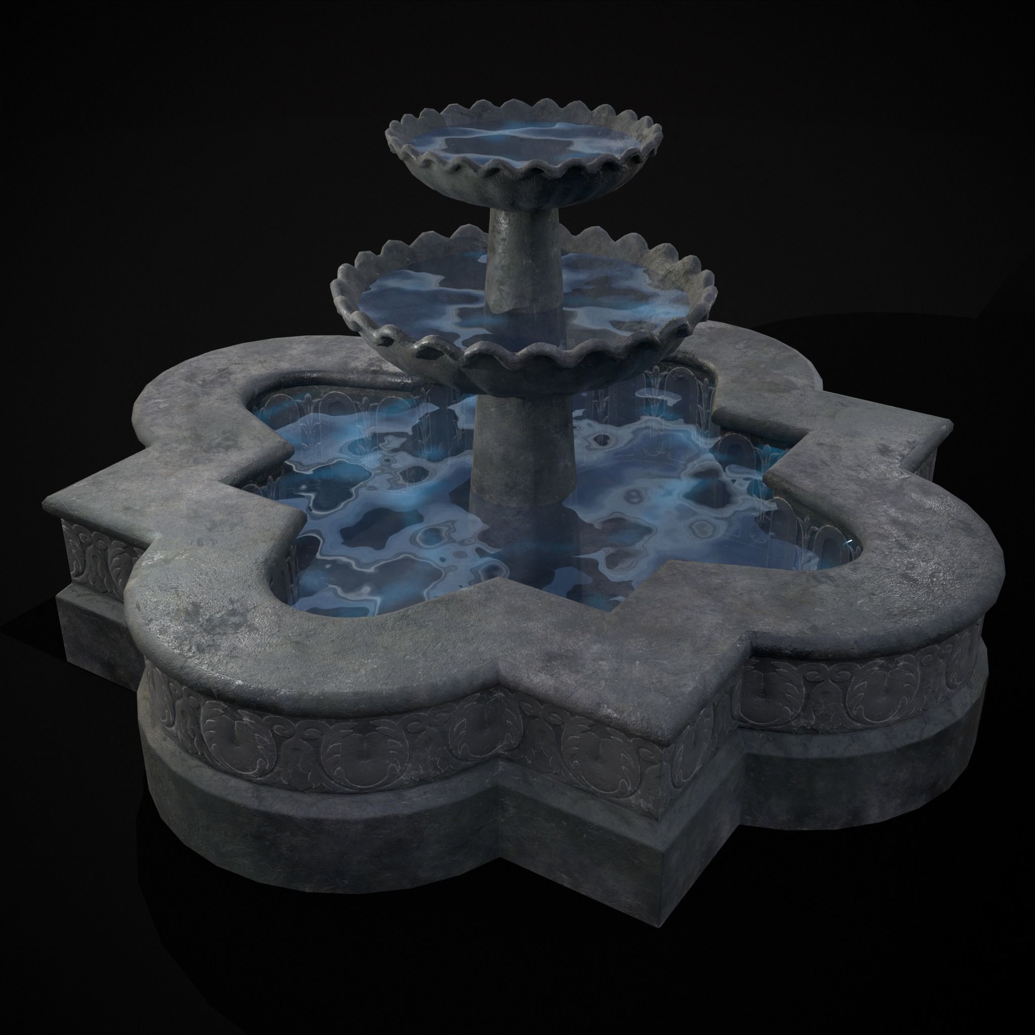 Quatrefoil Multi Level Fountain Low-poly 3D model_27