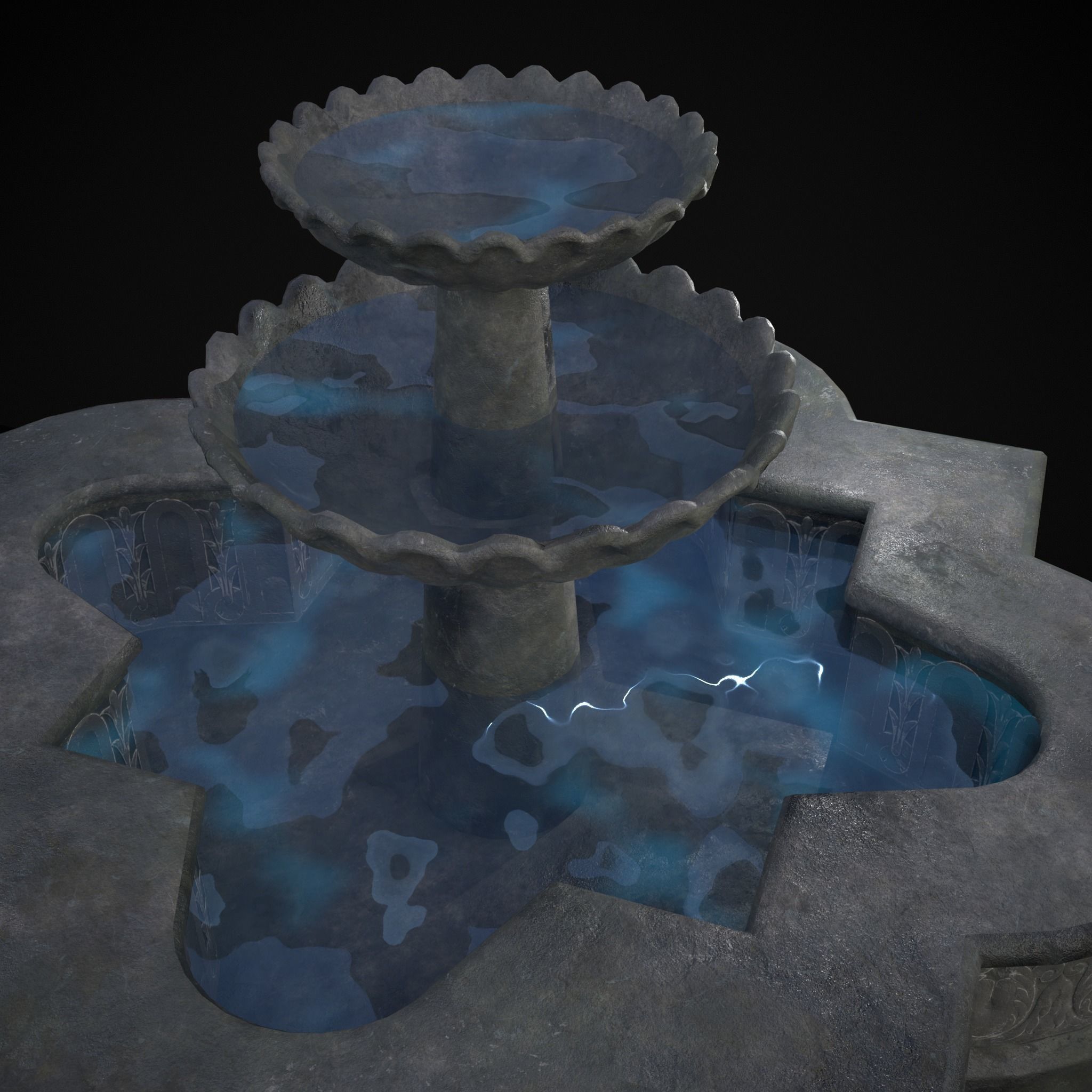 Quatrefoil Multi Level Fountain Low-poly 3D model_25