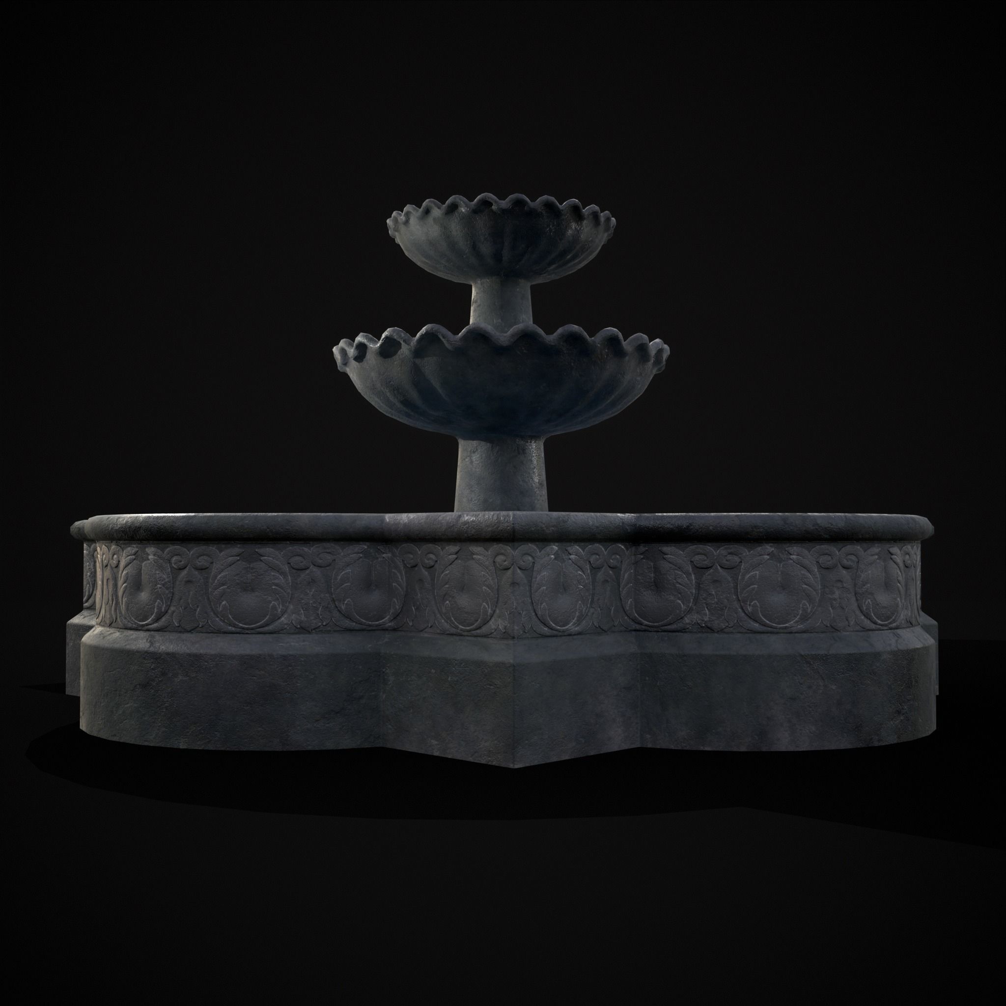 Quatrefoil Multi Level Fountain Low-poly 3D model_3