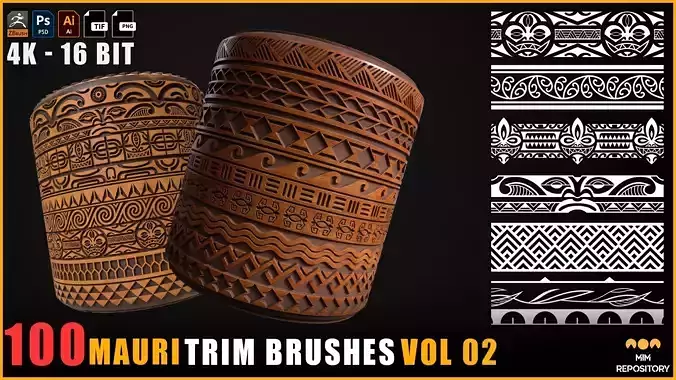 100 Mauri Trim Brushes - Border Pattern - Roll Brush - VOL 02