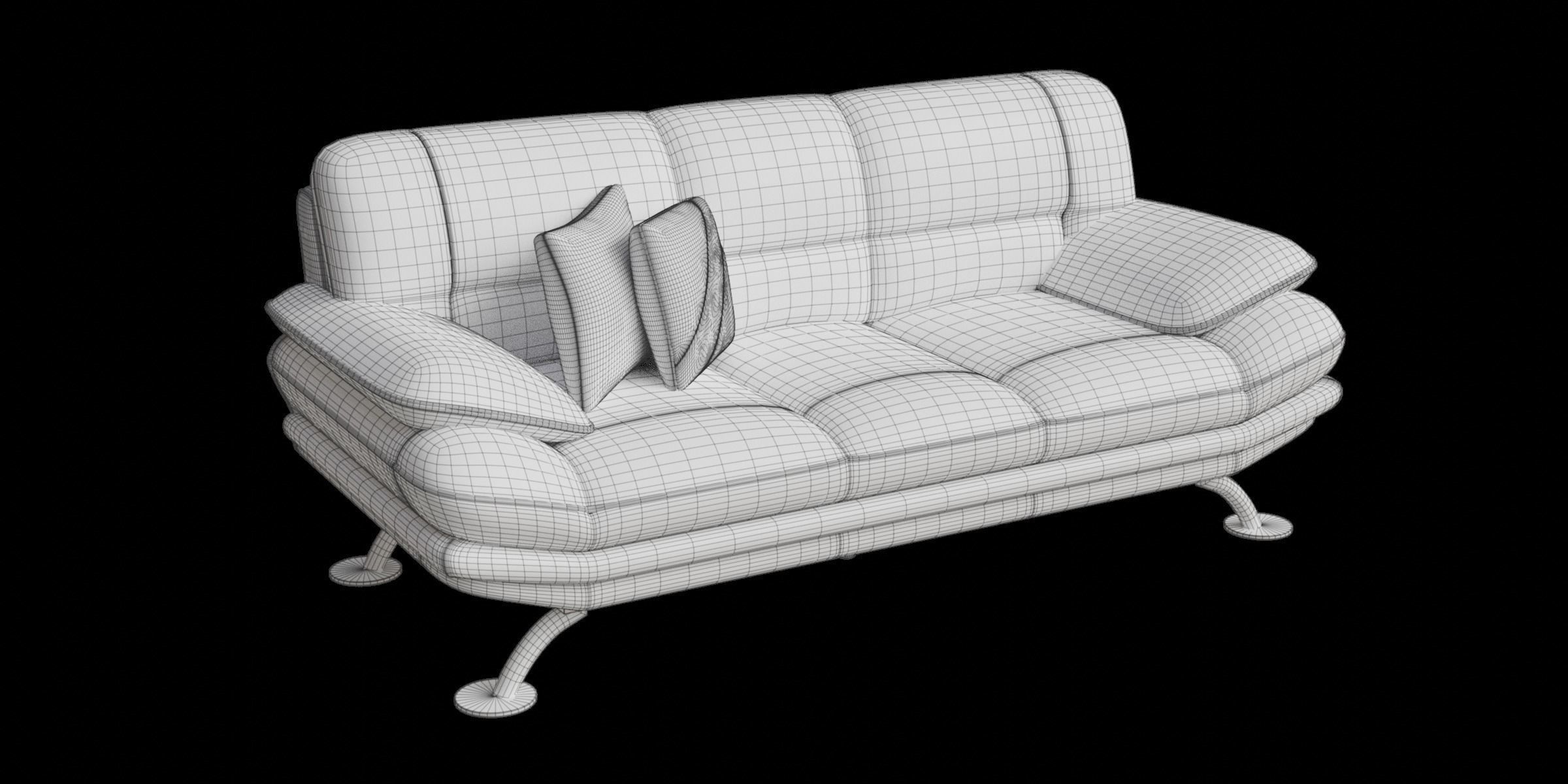 Red And Black Line Leather Sofa 3D model_2