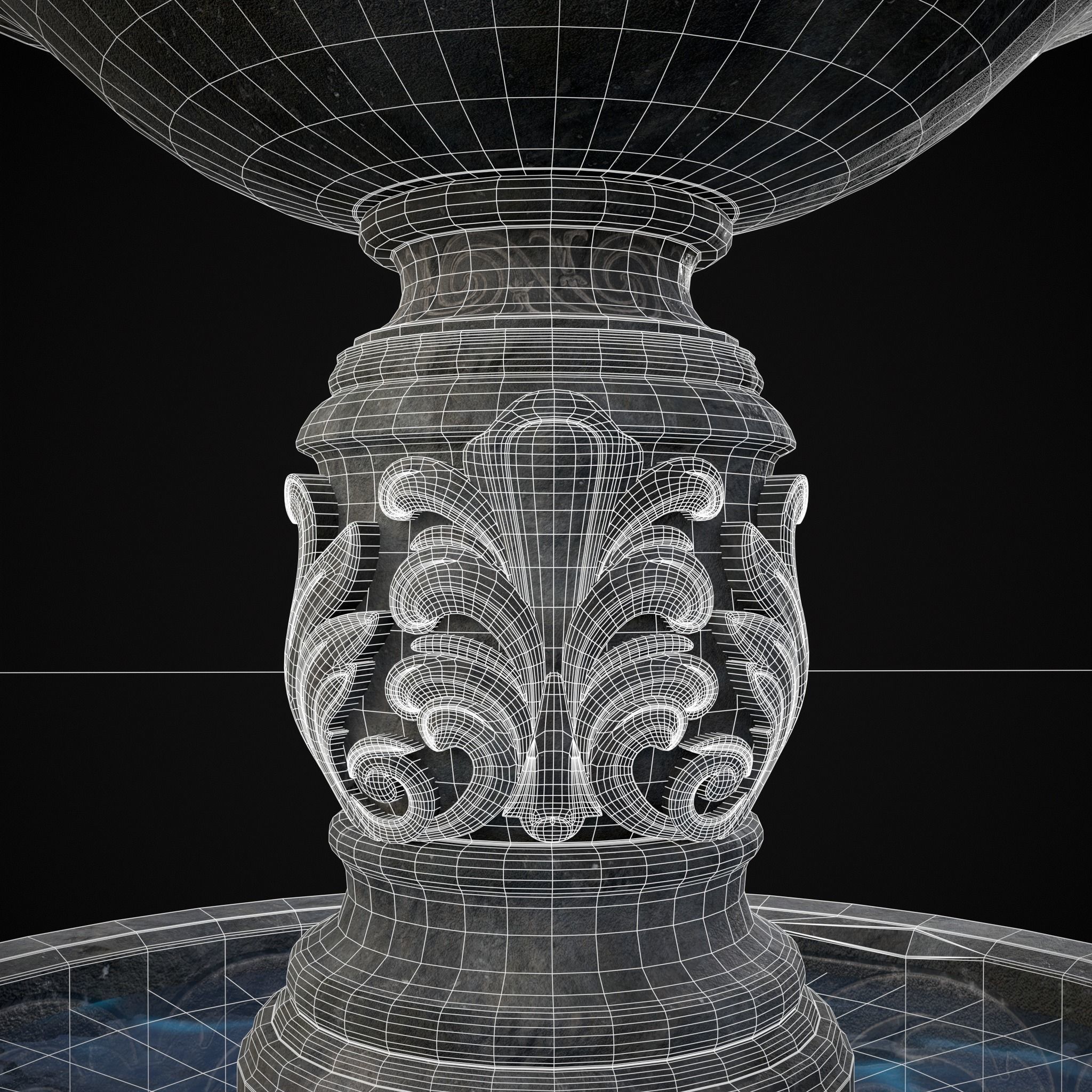 Round Ornamented Water Fountain Low-poly 3D model_8